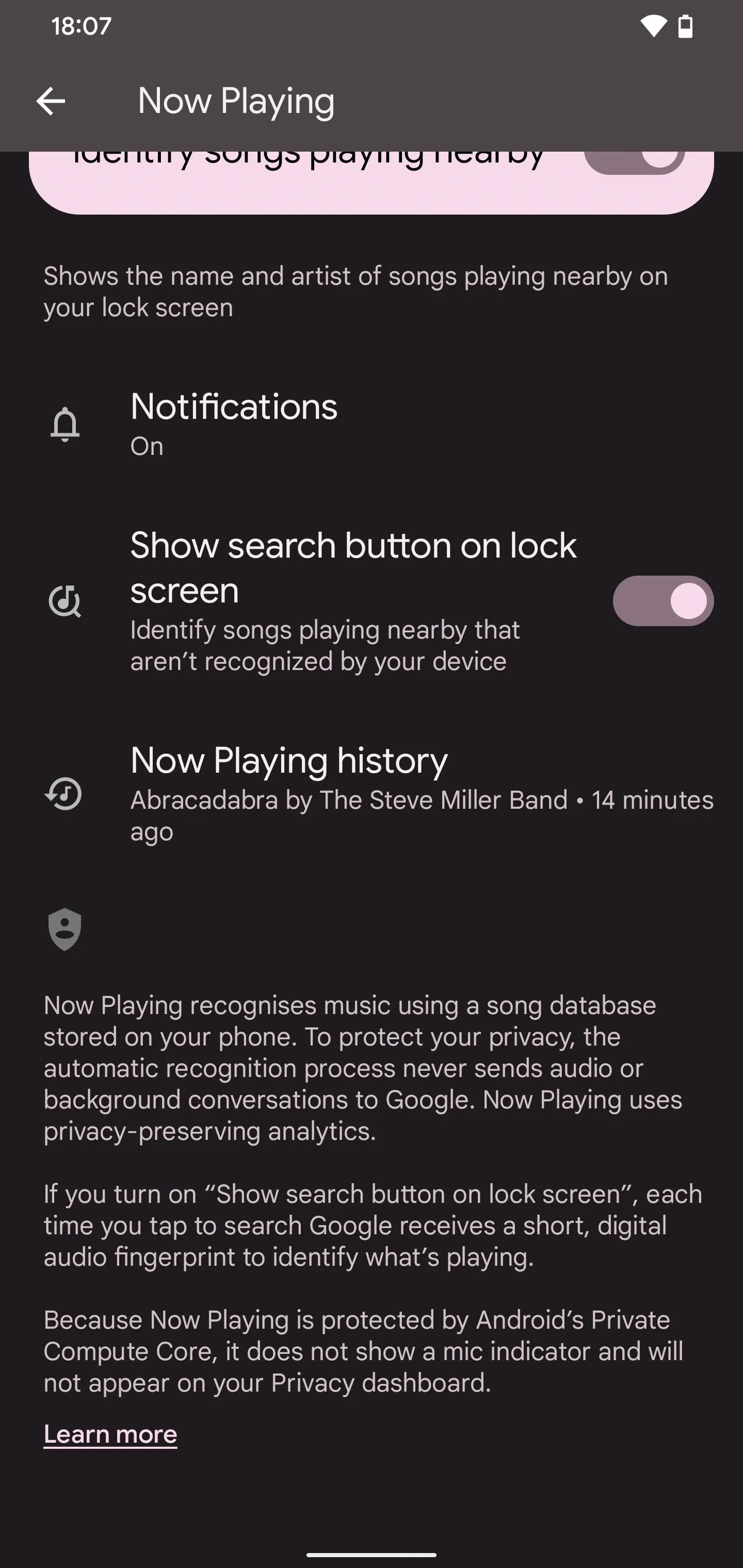 Settings menu for a music streaming app, featuring options for notifications and playback preferences.