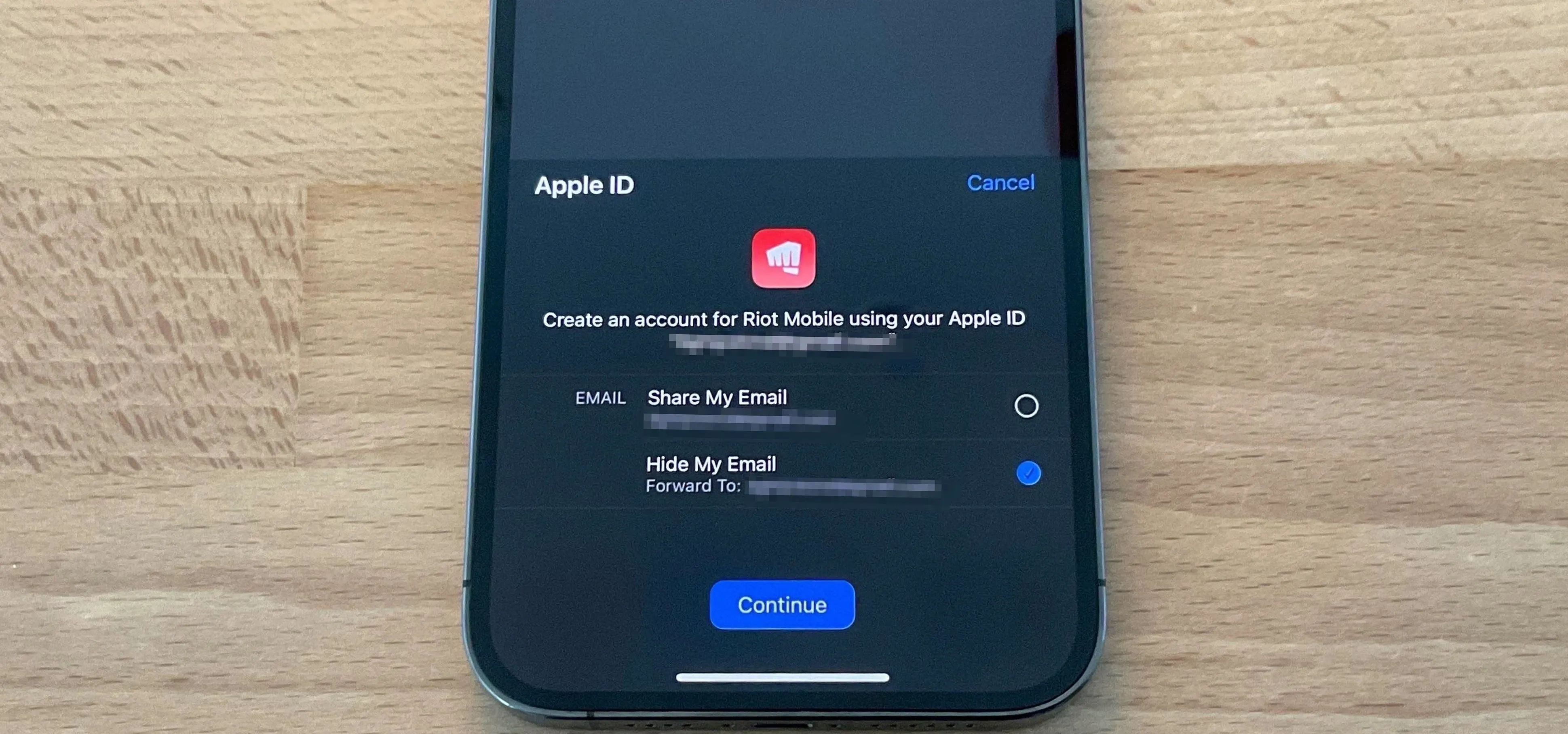 Apple ID setup screen on a smartphone.