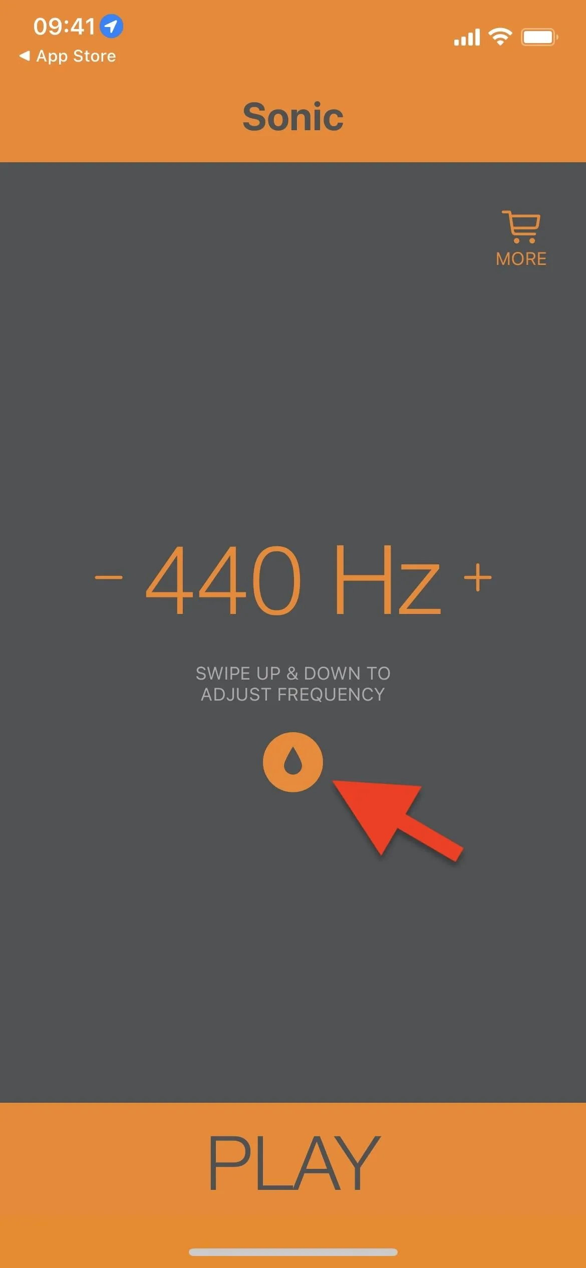 Tuning application displaying a frequency of 440 Hz.