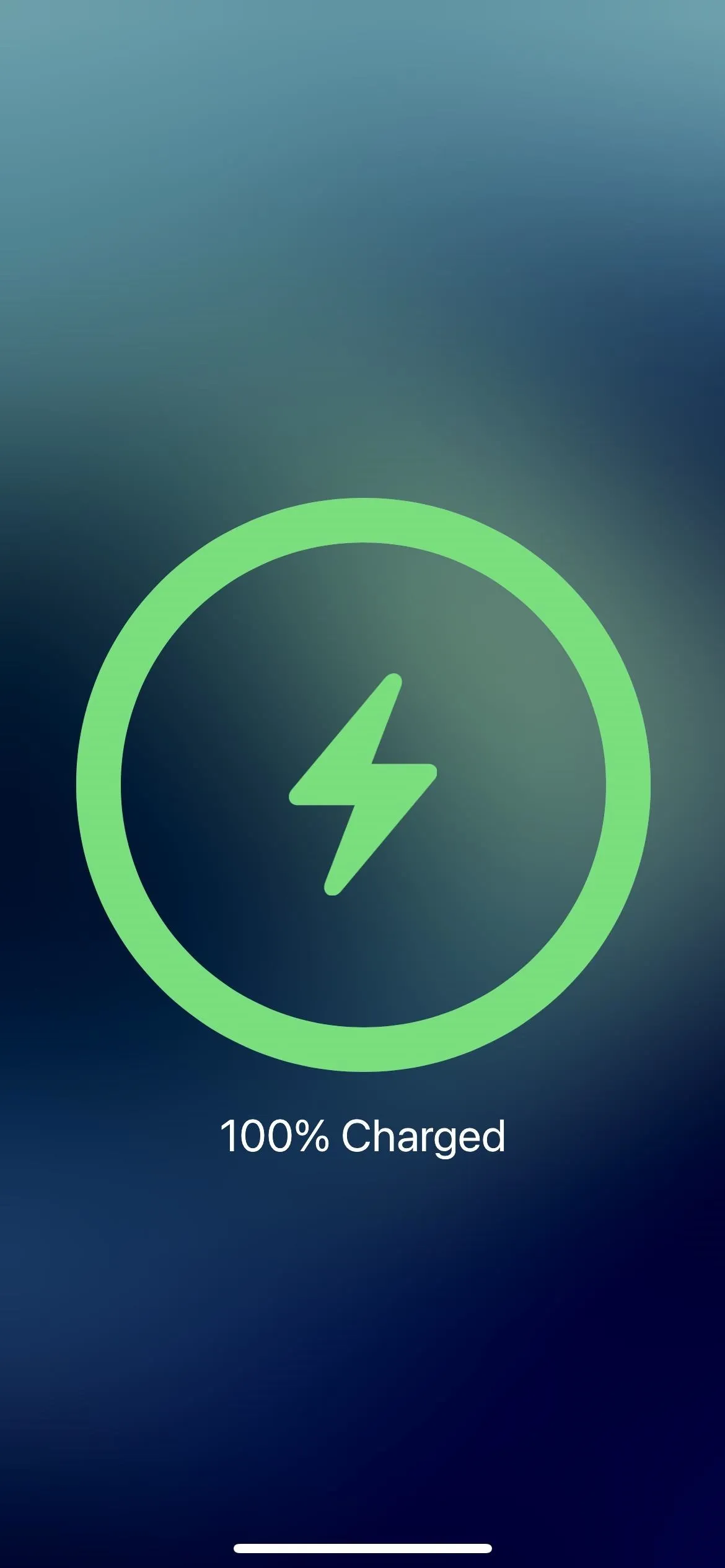 Battery fully charged icon with a green lightning bolt.