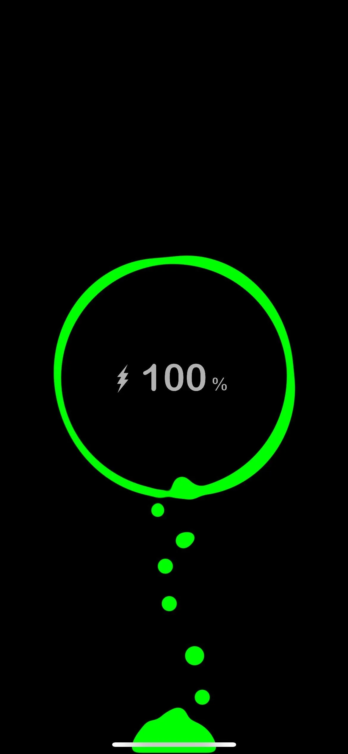 Battery charging indicator showing 100% battery level in green.