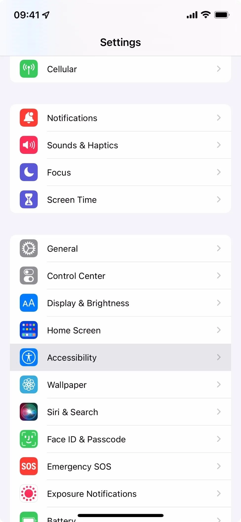 Settings menu on a mobile device with various app options listed.