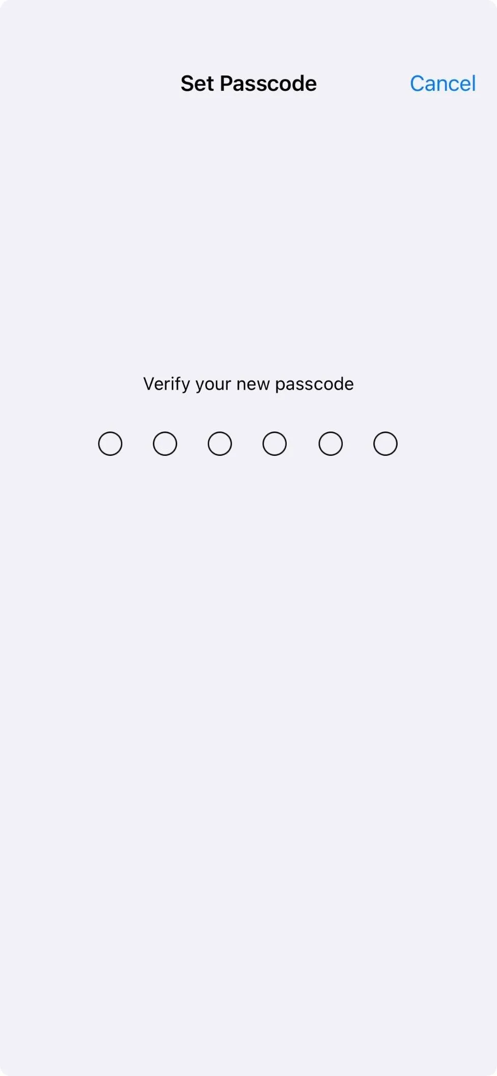 Verify your new password screen with input fields.