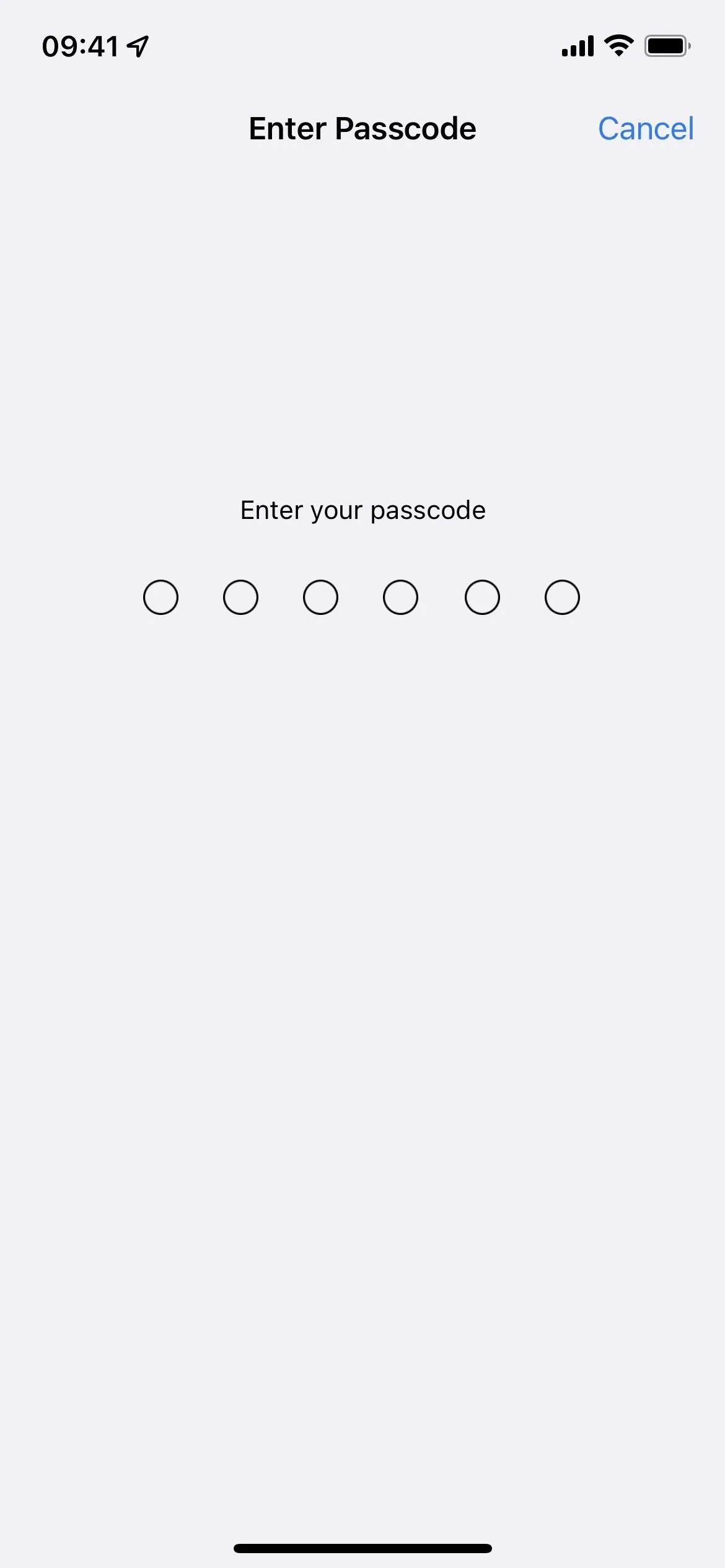 Enter password screen on a mobile device.