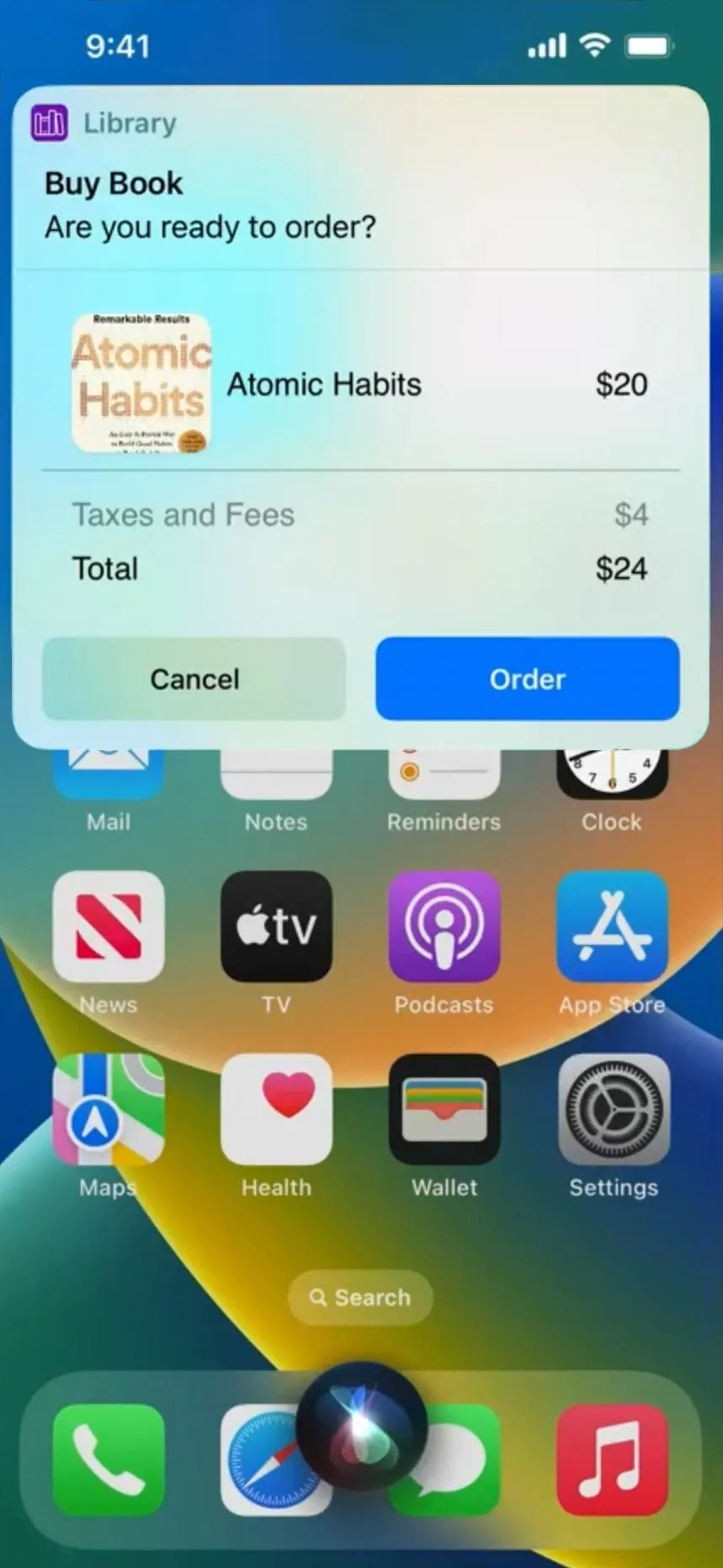 Phone screen displaying a food ordering app with a total amount due.