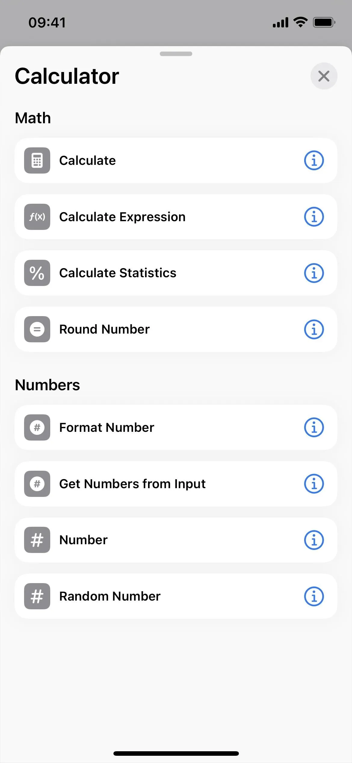 Calculator app interface displaying various mathematical functions and options.