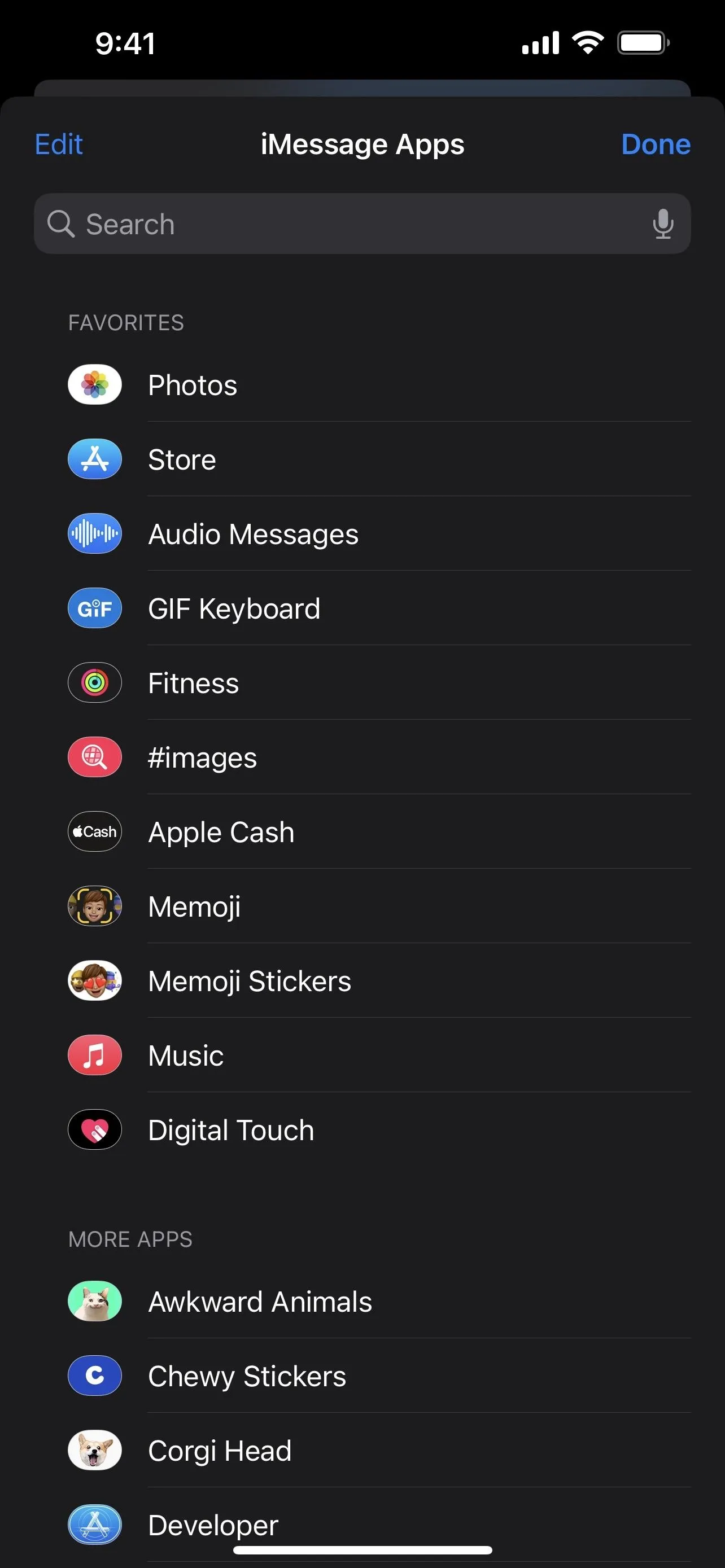 Messaging app interface with various app icons and options.