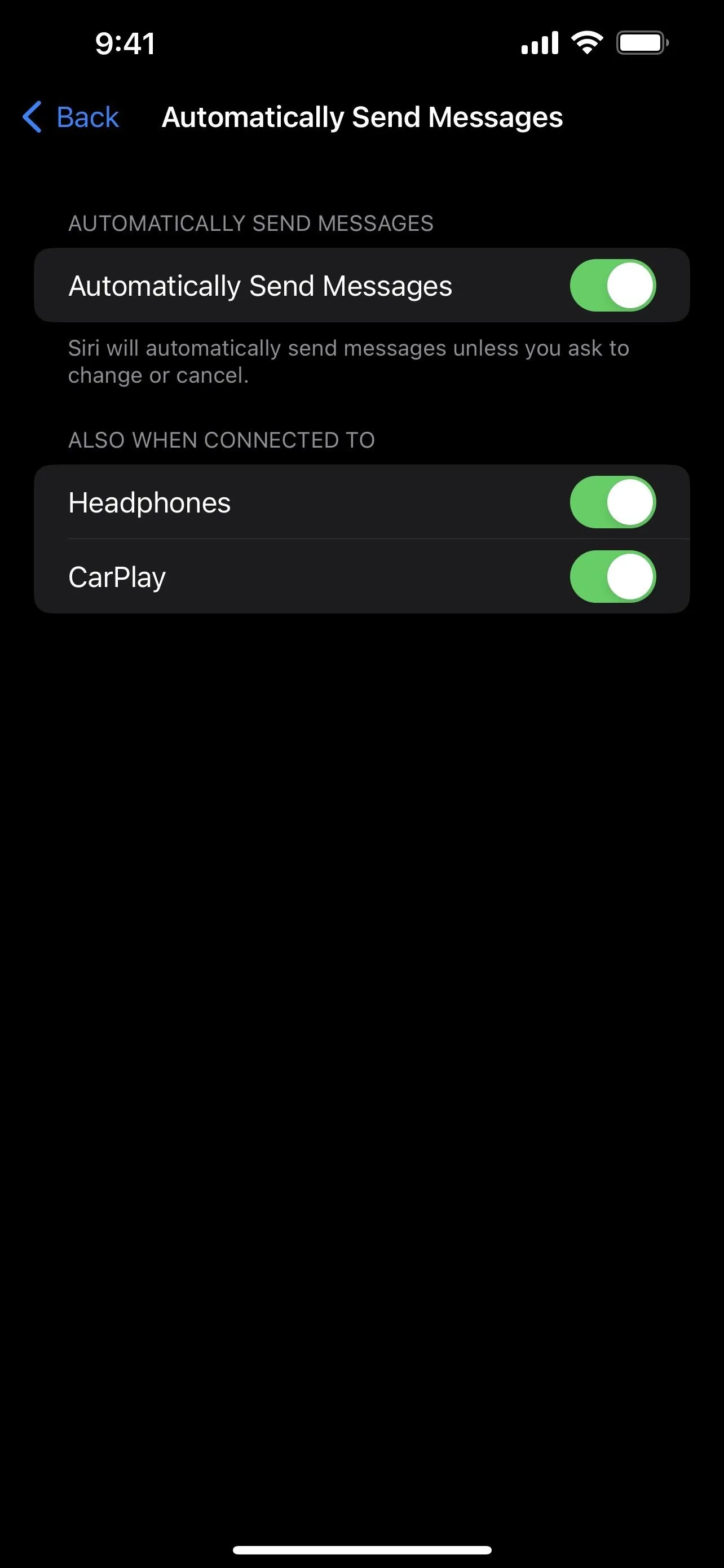 Screenshot of settings for managing iMessage options on a mobile device.