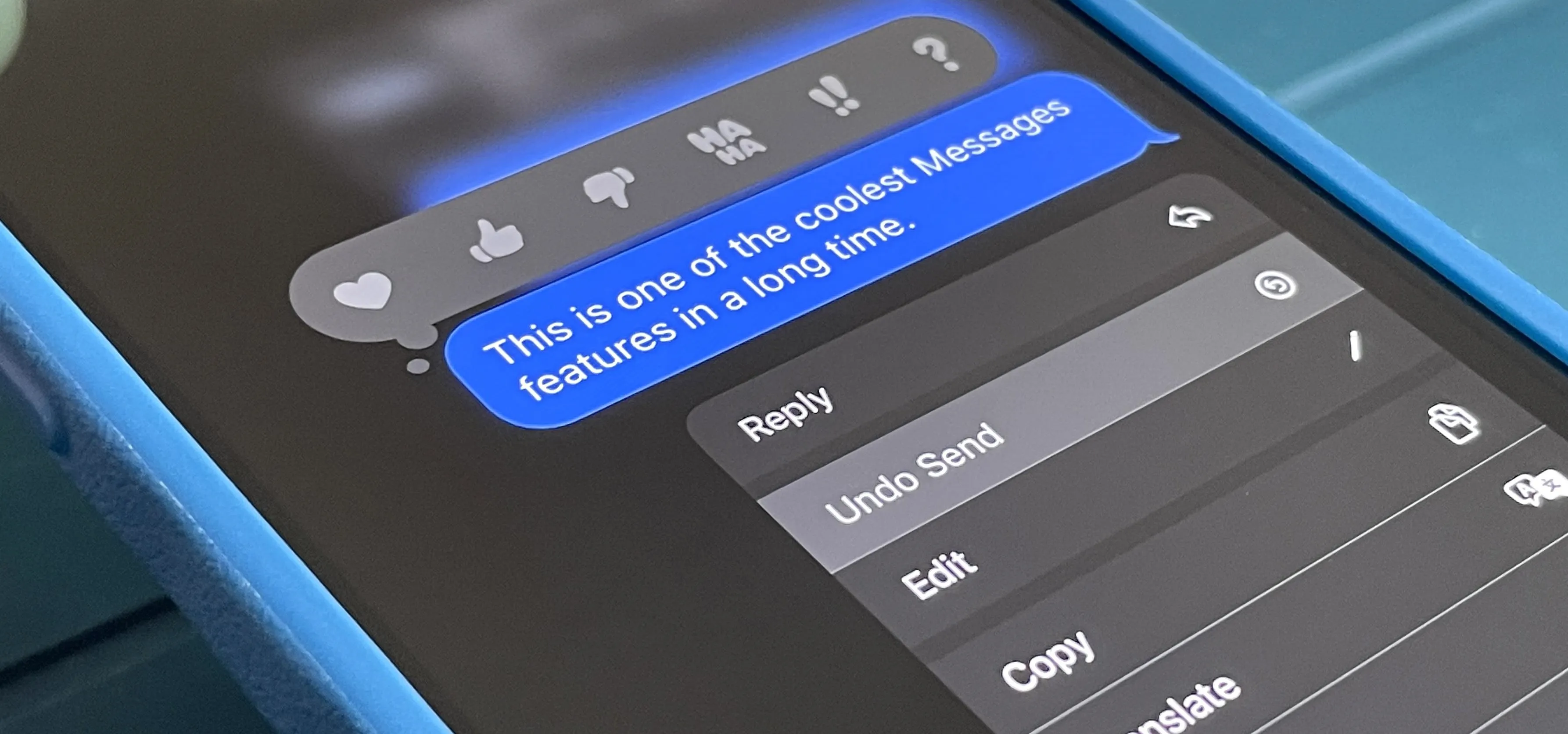 Text message options displayed on a smartphone screen.