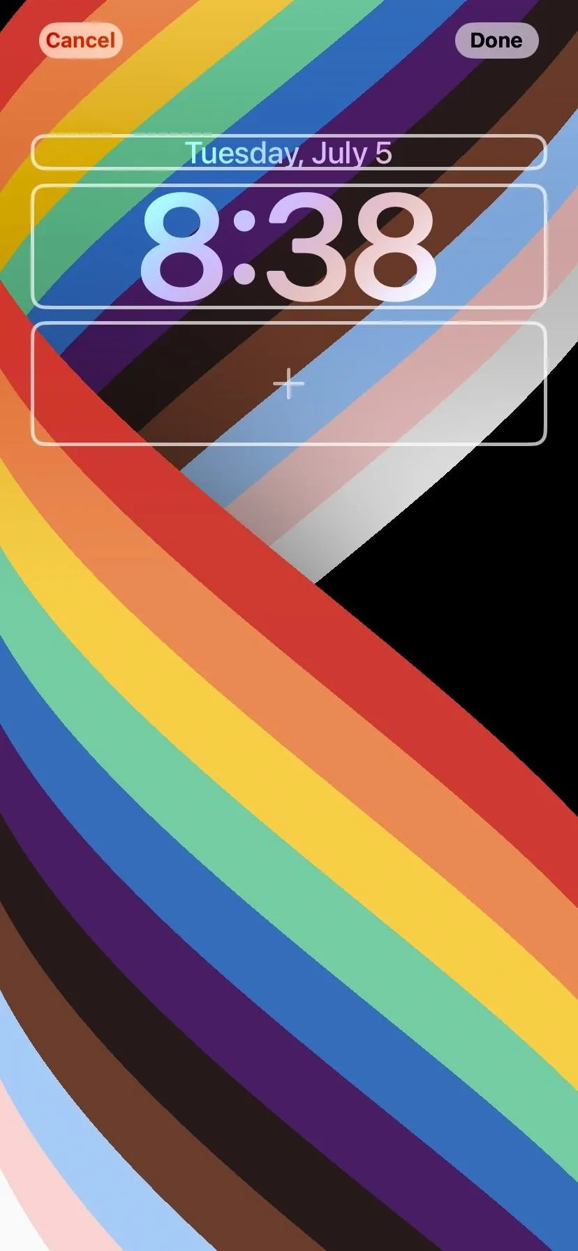 Colorful striped wallpaper displaying the time 8:38.