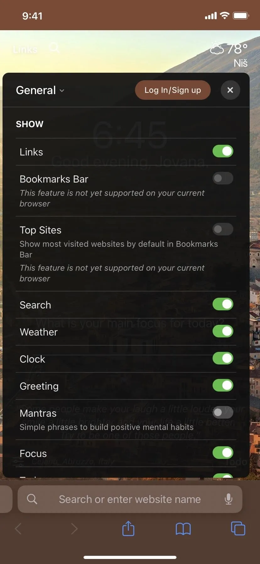 Settings menu for a mobile application displaying various options like location services, notifications, and privacy features.