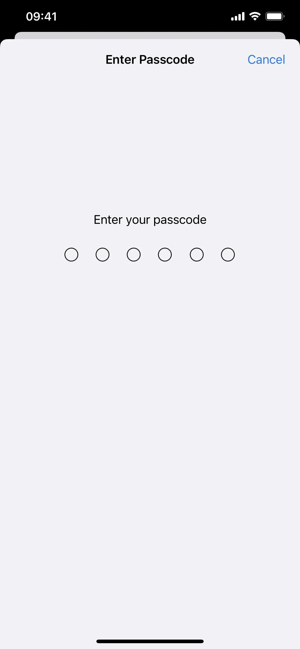 Enter passcode screen on a mobile device.