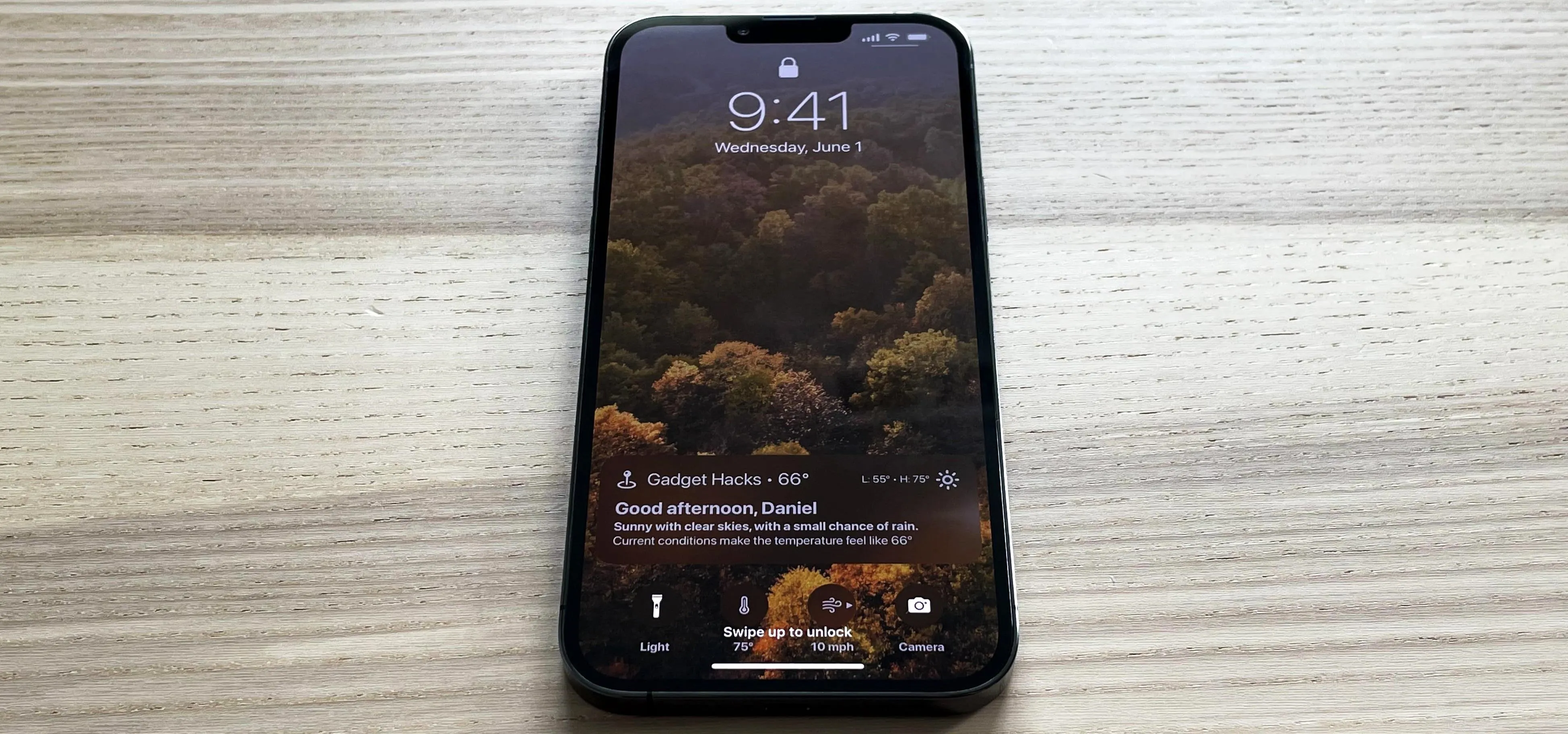 A smartphone displaying a nature-themed wallpaper and the time 9:41.