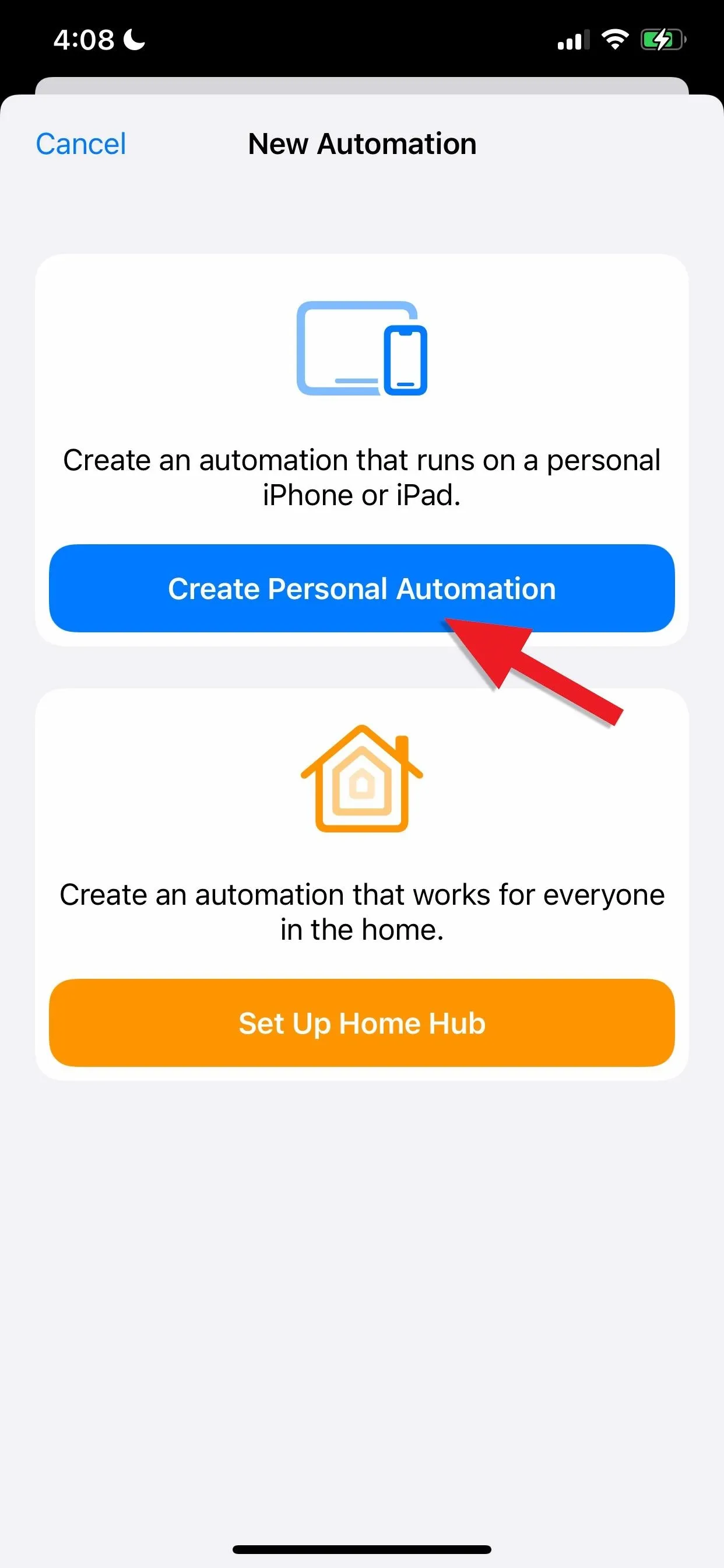 Create a new automation in a mobile application.