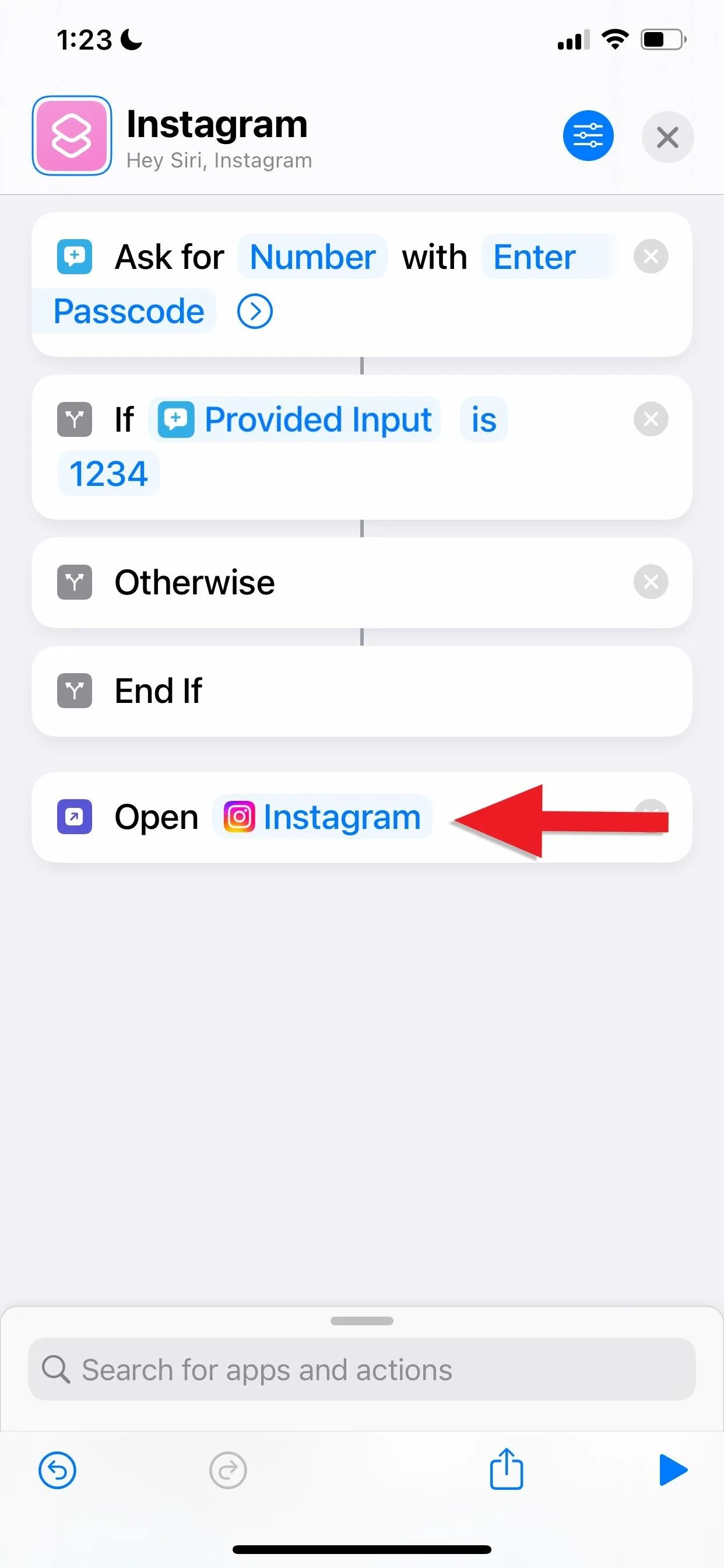 Open Instagram app option in a mobile interface.