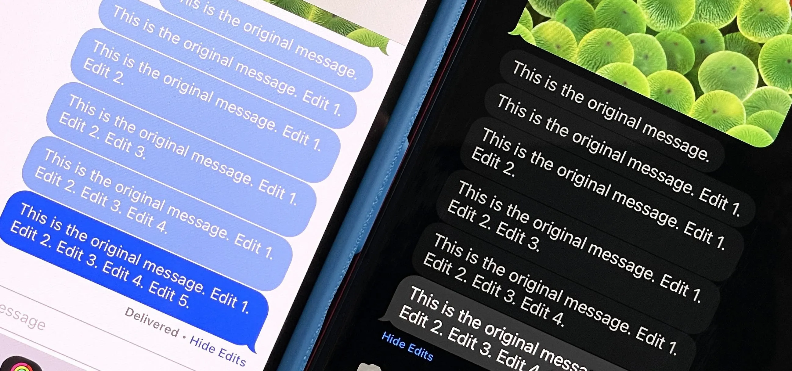 Screenshot of a messaging app displaying multiple chat bubbles in blue and gray.