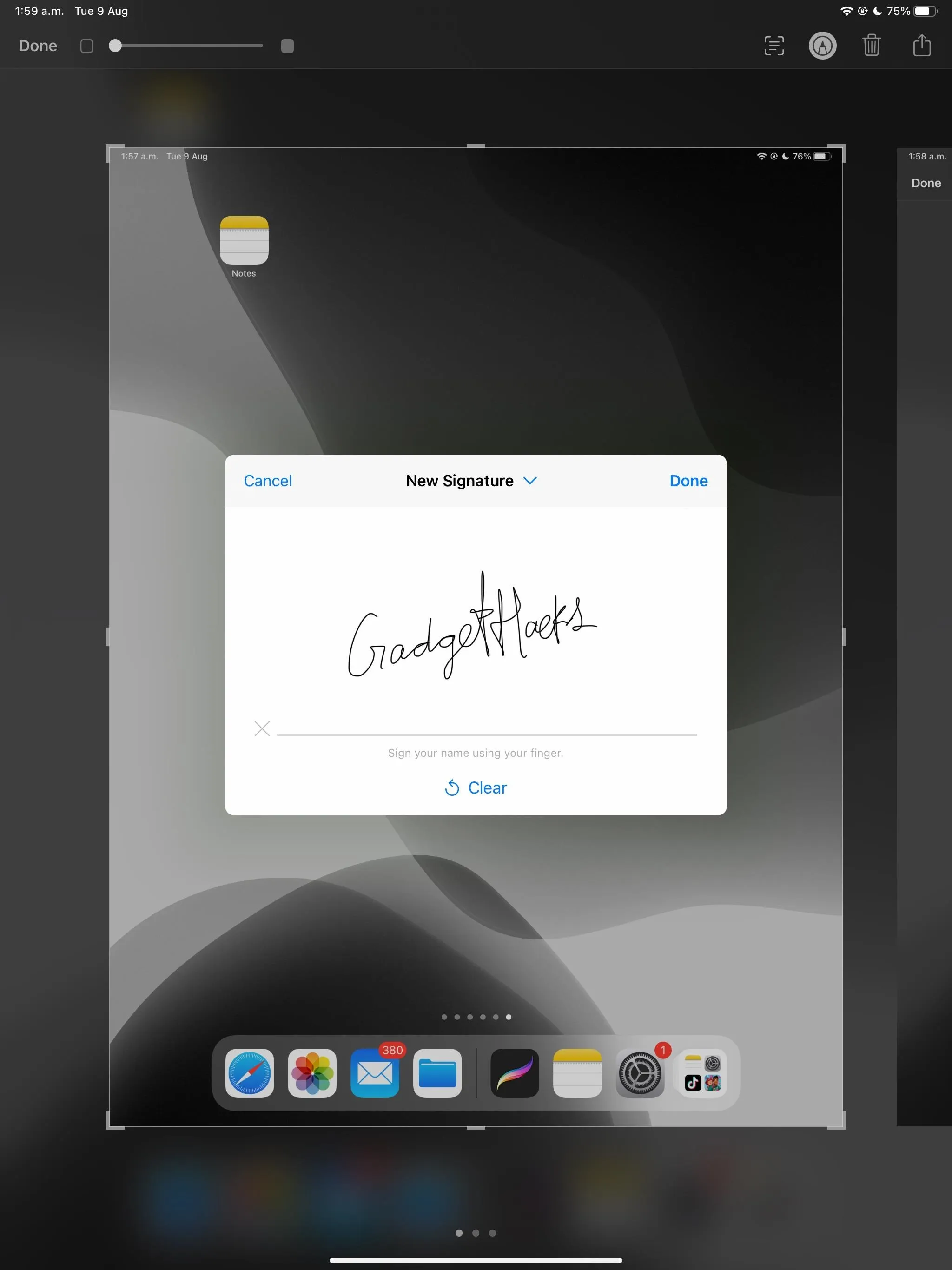 Signature on a digital tablet screen.