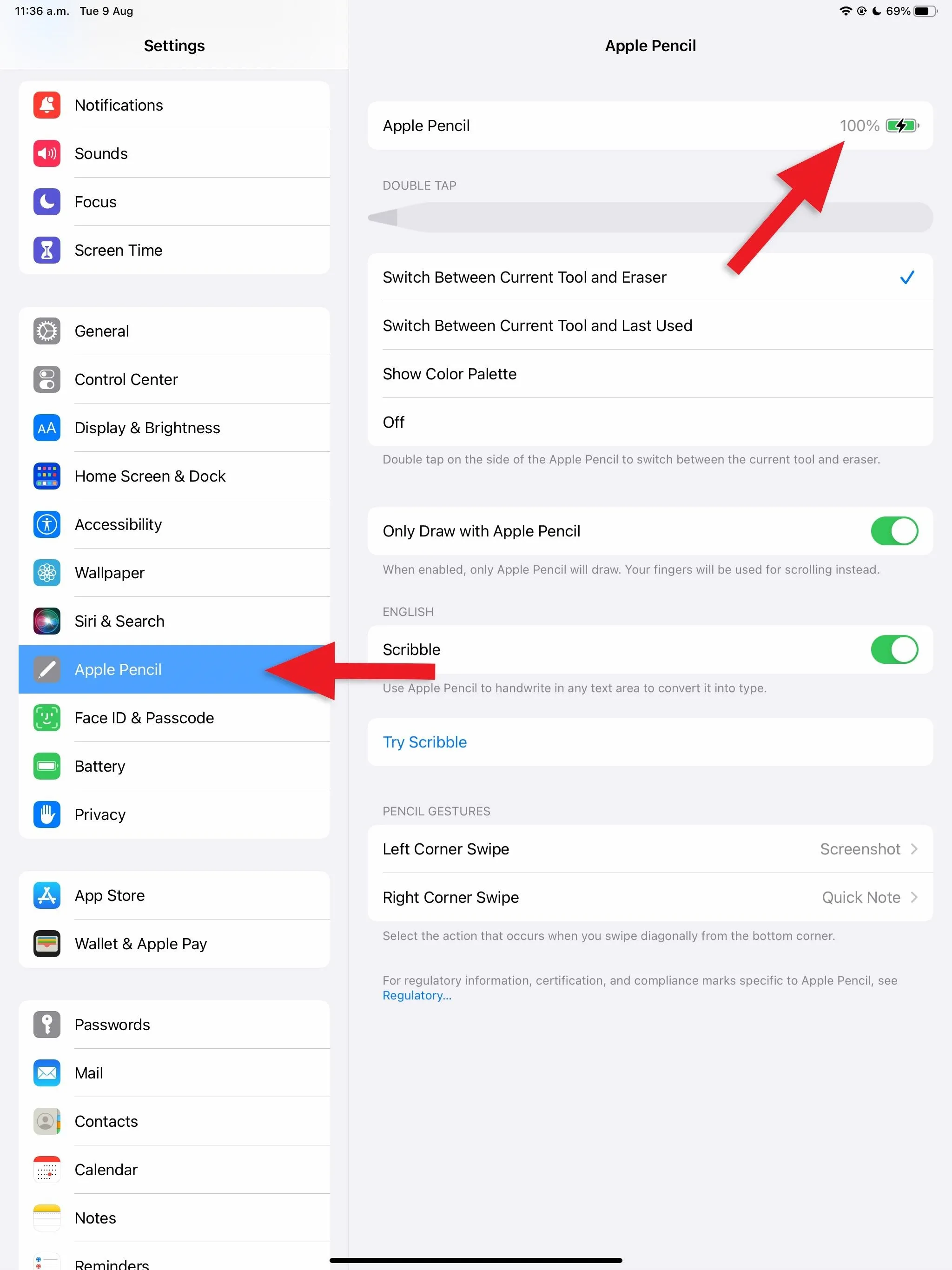 Apple device settings menu with highlighted options for Apple ID and iCloud.