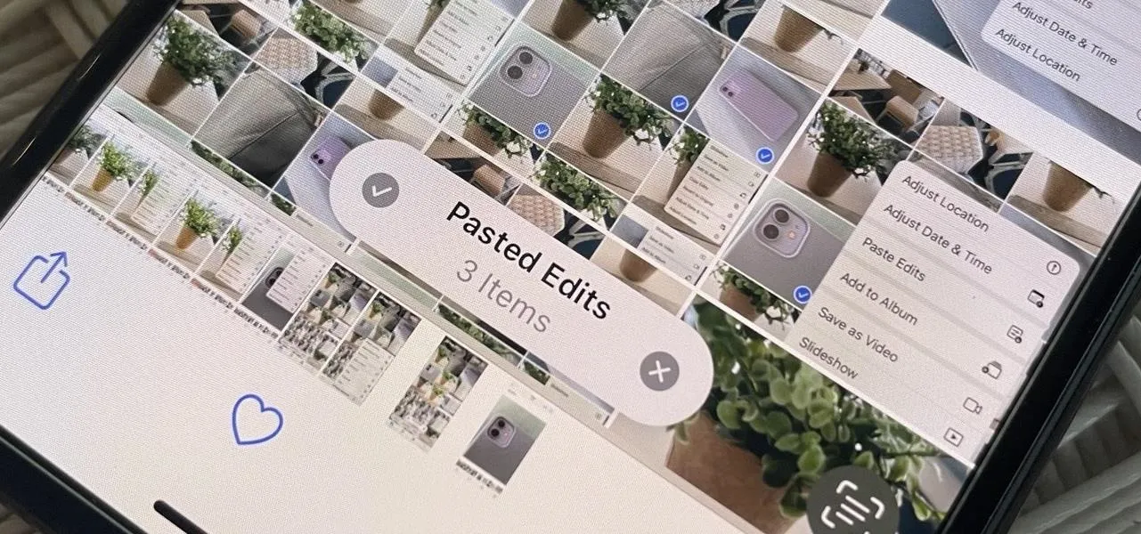 Mobile device screen displaying a gallery of edited images with a focus on plants.