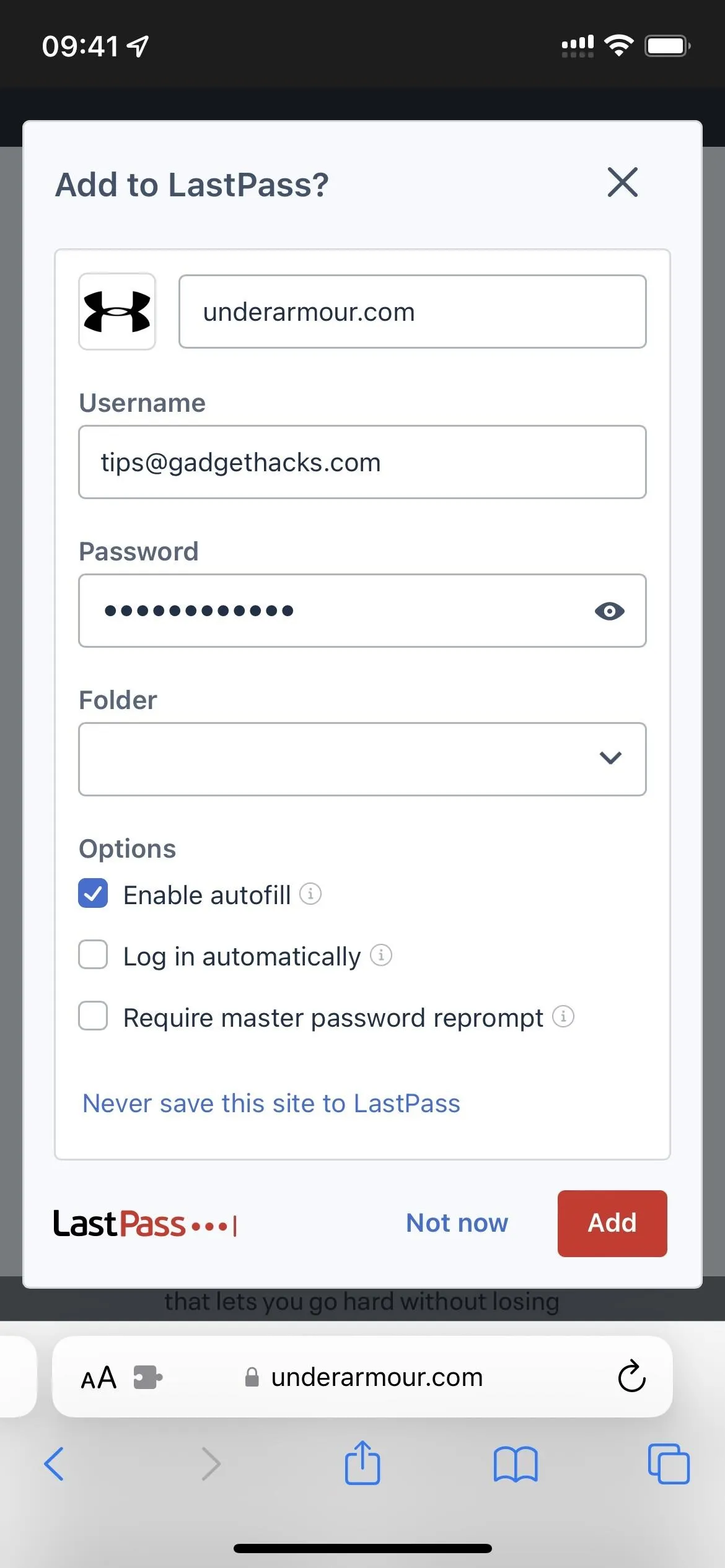 Login form on a mobile device.