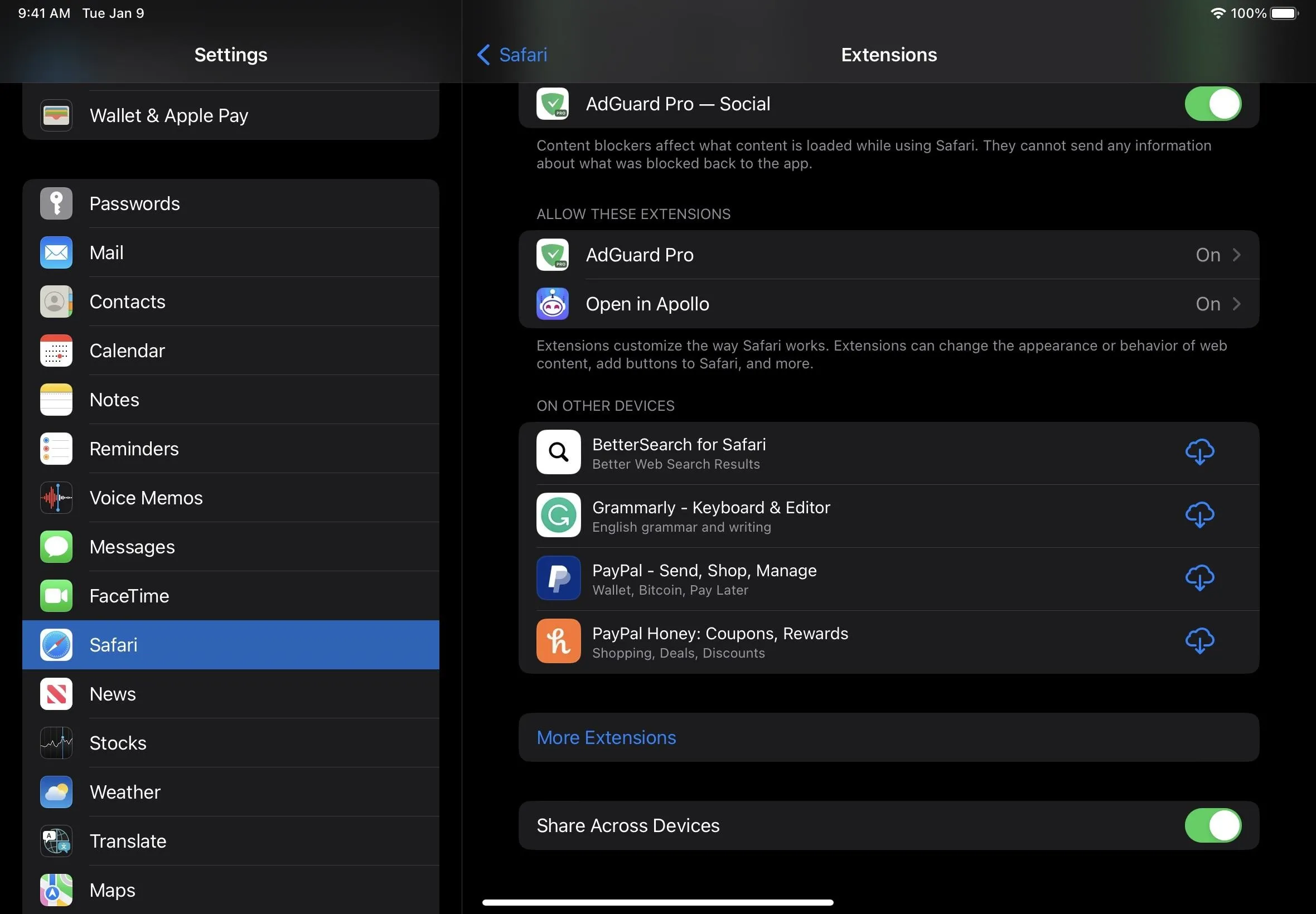 Image of a settings menu for an application, displaying a list of apps and their permissions.