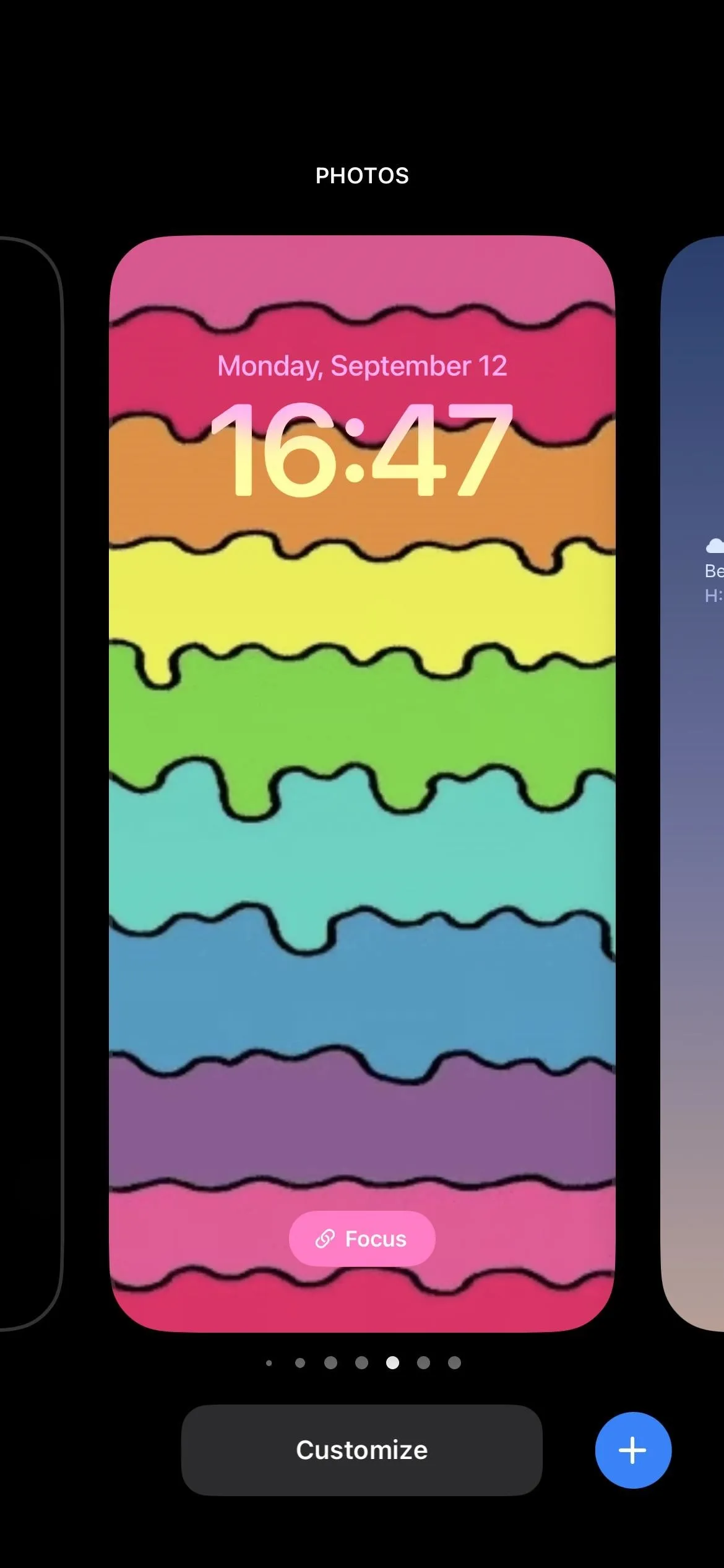 Colorful abstract wavy background with time display.