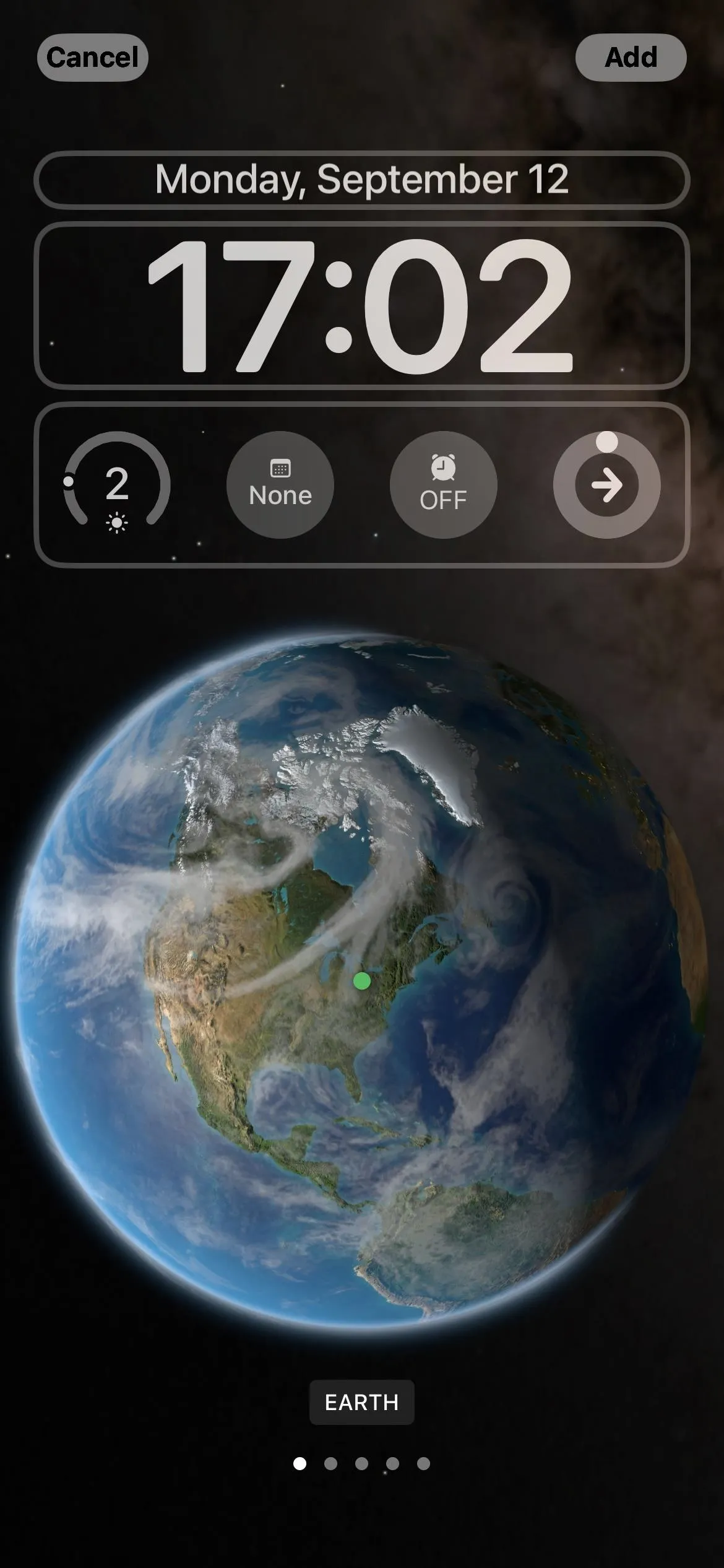 Earth in space with a digital clock display showing 17:02 on a smartphone interface.