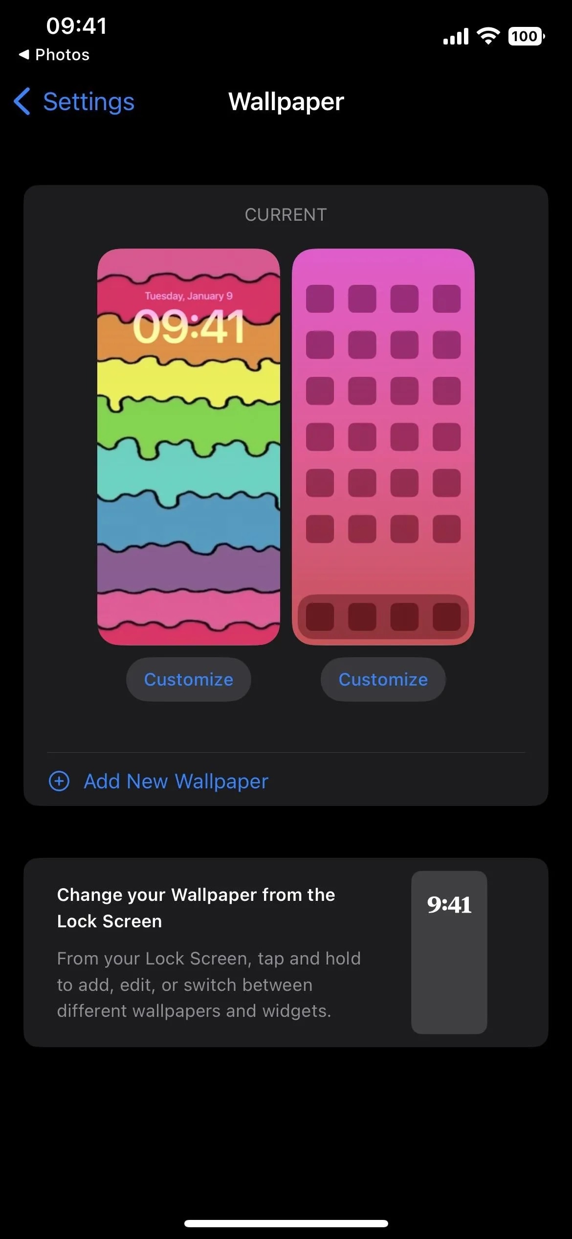 Colorful smartphone wallpaper options displayed on a mobile device.