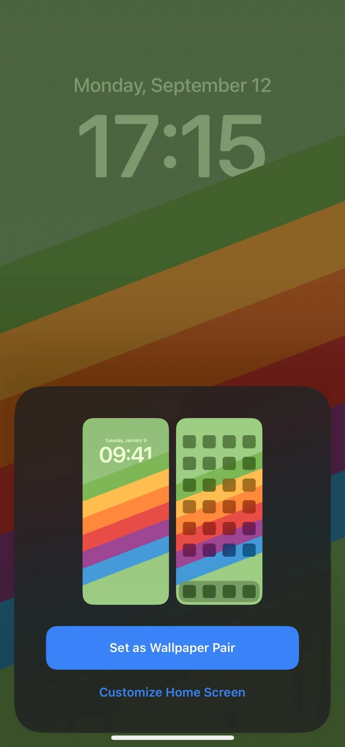 Smartphone screen displaying a colorful wallpaper and a notification for setting a calendar event.