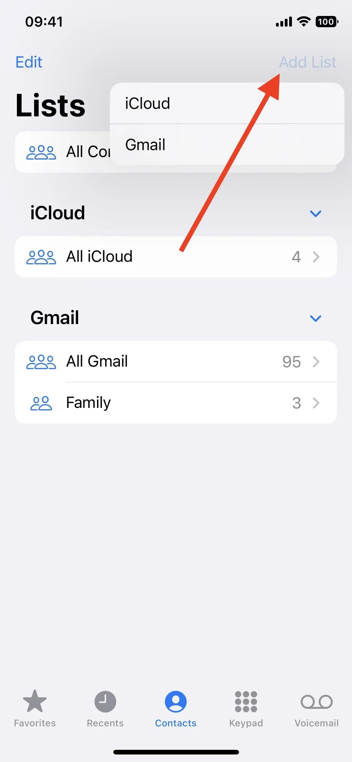 Lists of email accounts in a mobile interface, highlighting iCloud.