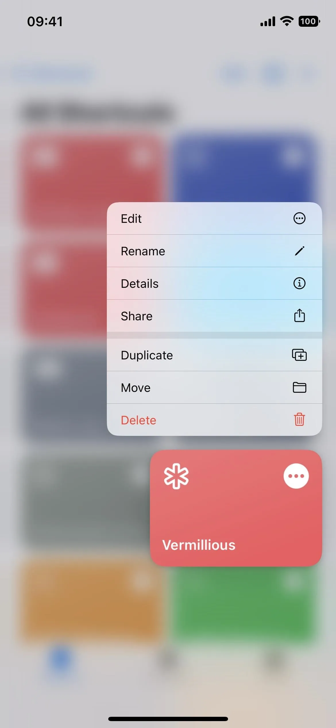 Screen showing a mobile app interface with various options including 'Edit', 'Share', and 'Delete'.