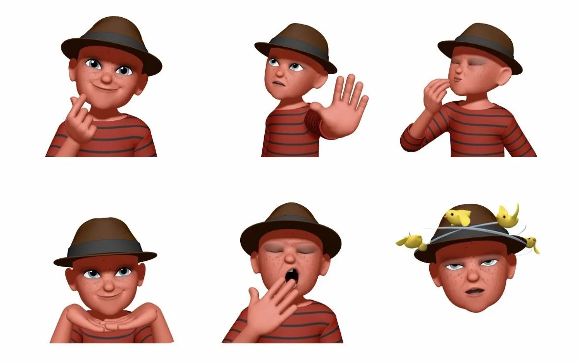 Animated character expressing various emotions and gestures.