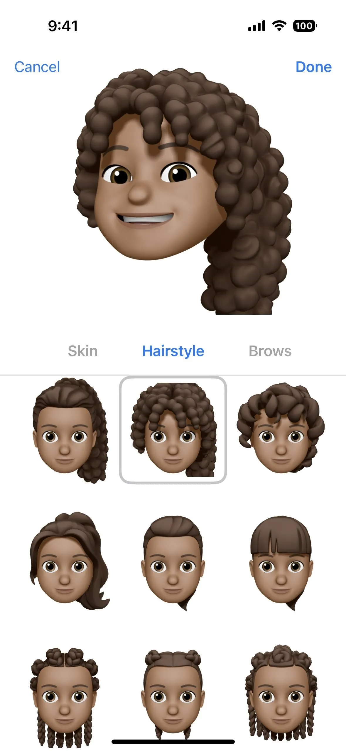 Curly-haired avatar options for personalization.