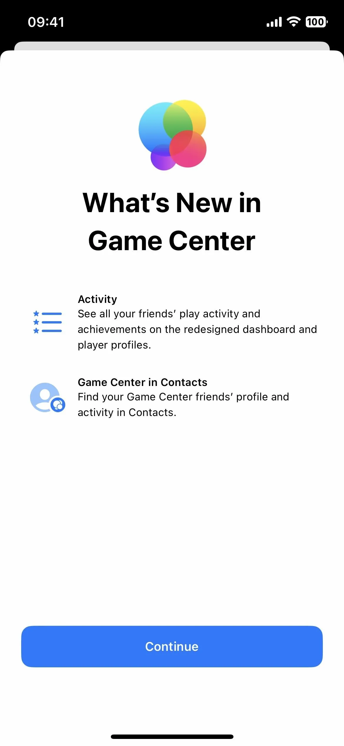 What's New in Game Center interface showcasing updates and features.