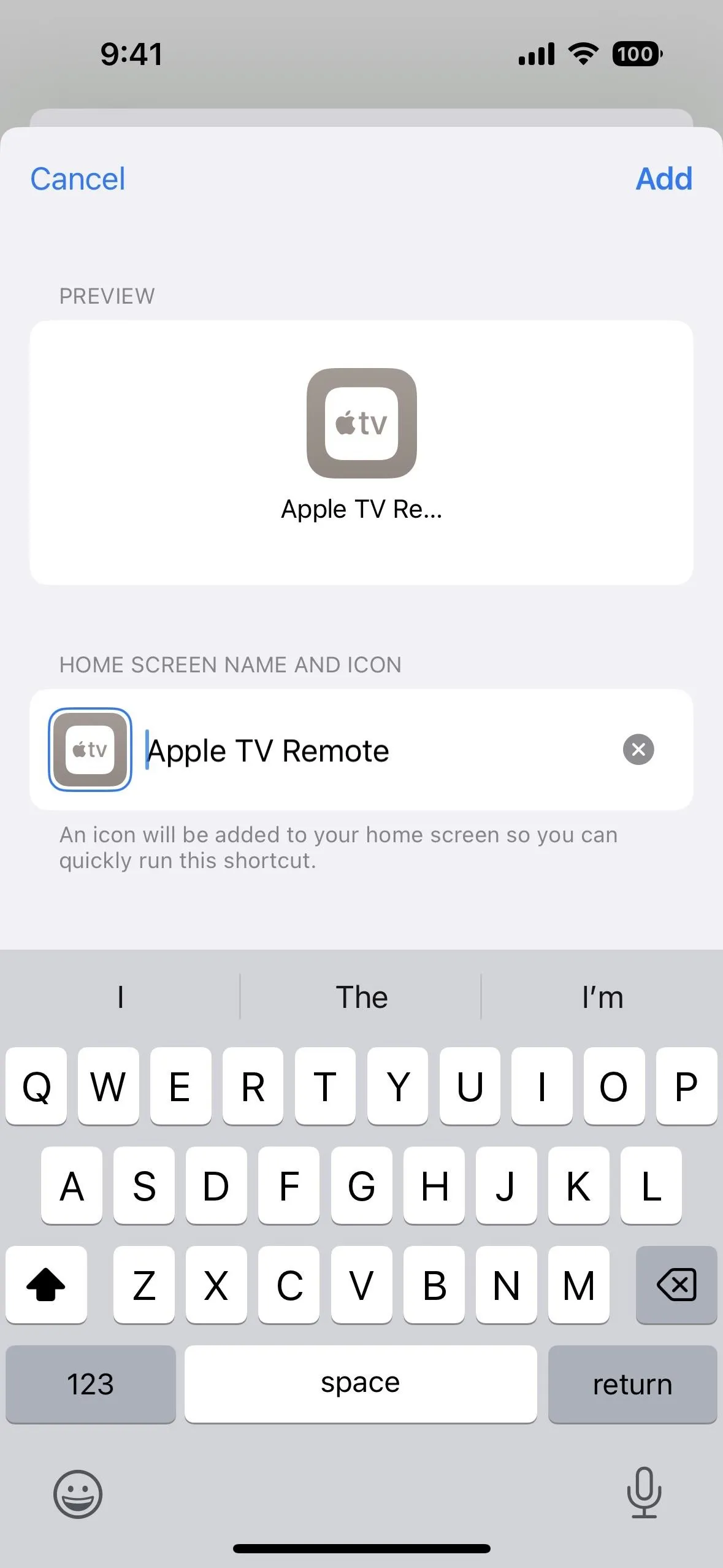 Apple TV remote interface on a mobile device.