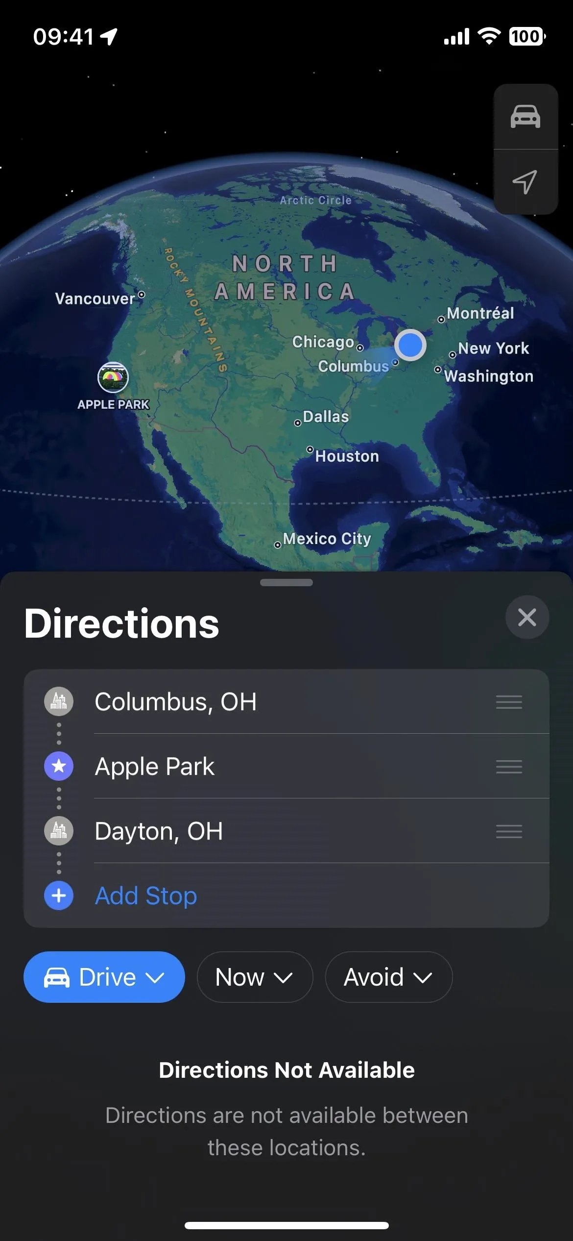 Map showing driving directions and locations in the northeastern United States.