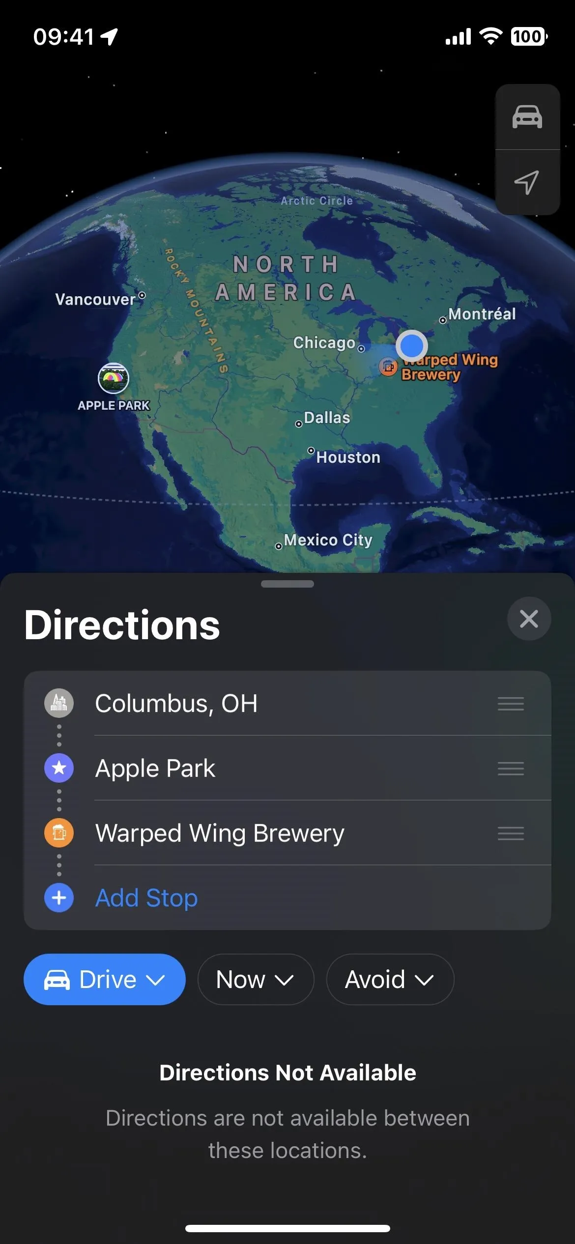 Map showing directions from Thaysville, MD to Apple Valley and Howard Wing Brewery.