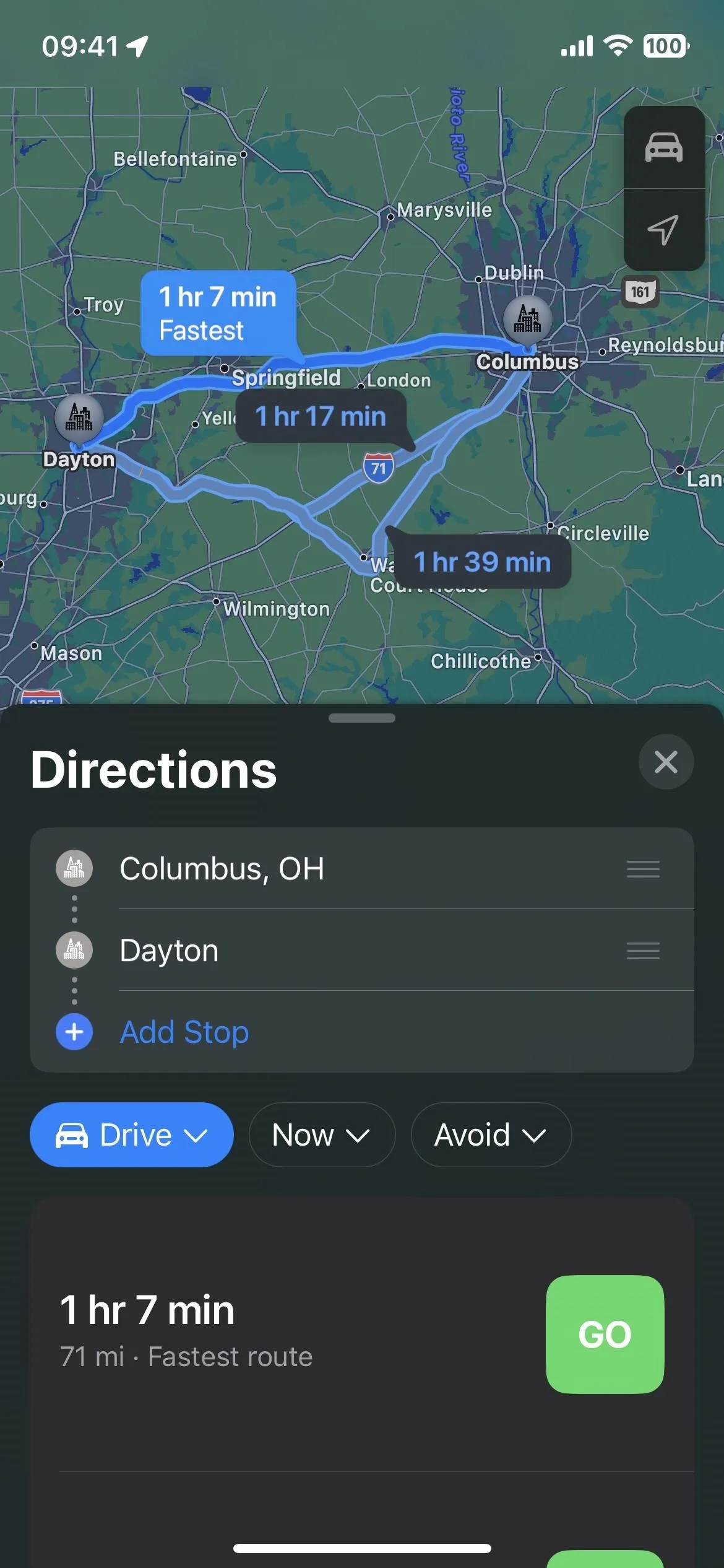 Map showing driving directions from Columbus, GA to Destin, FL.