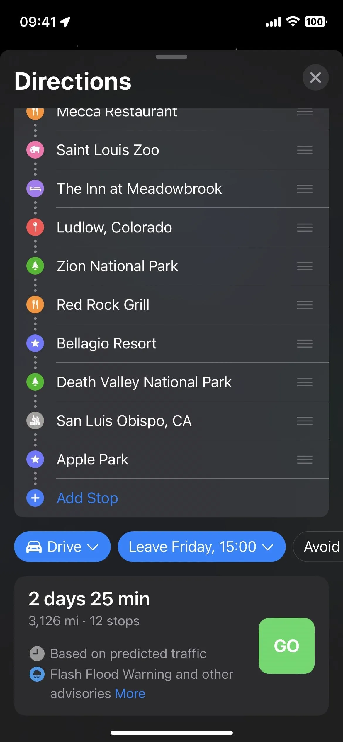 Directions with estimated travel time and location details.