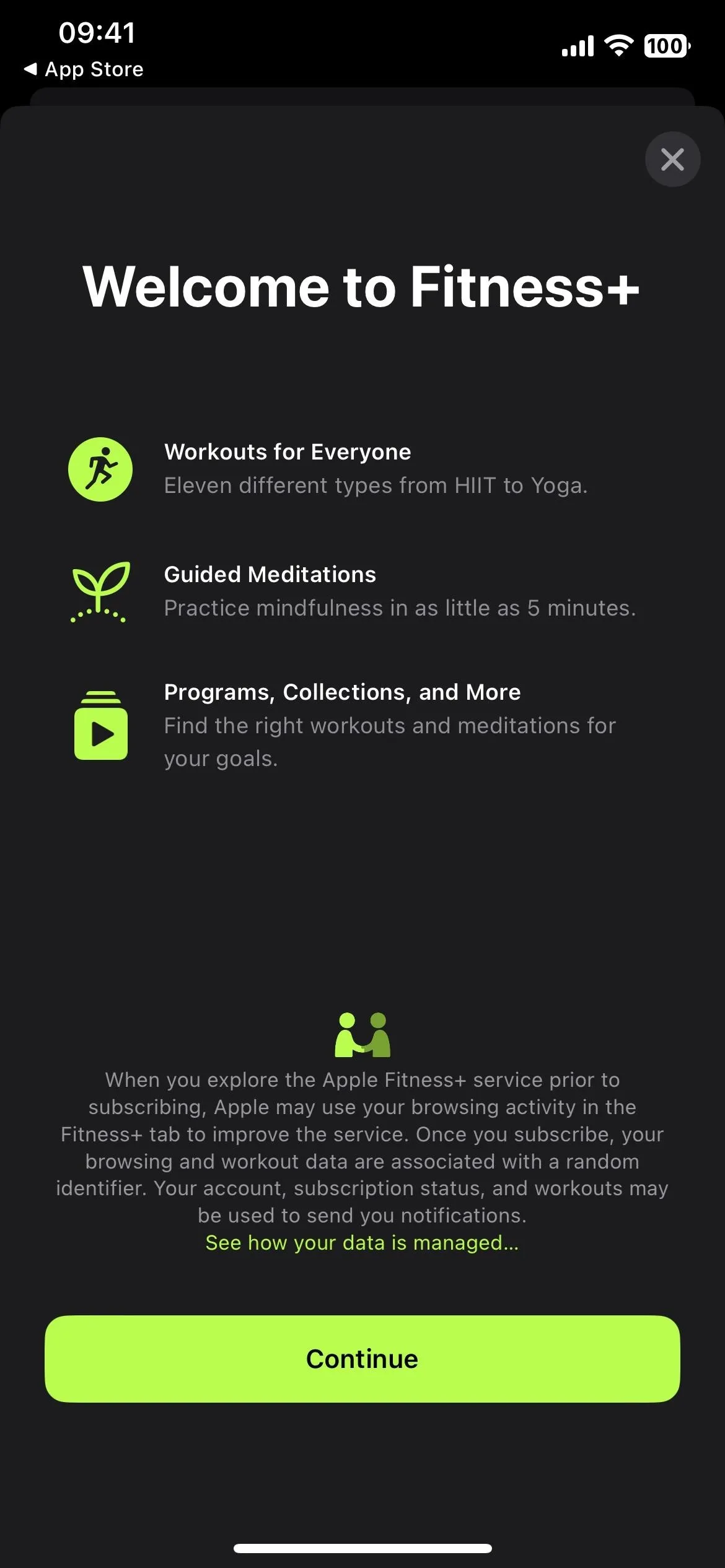 Welcome screen of a fitness app with options for sign in and registration.