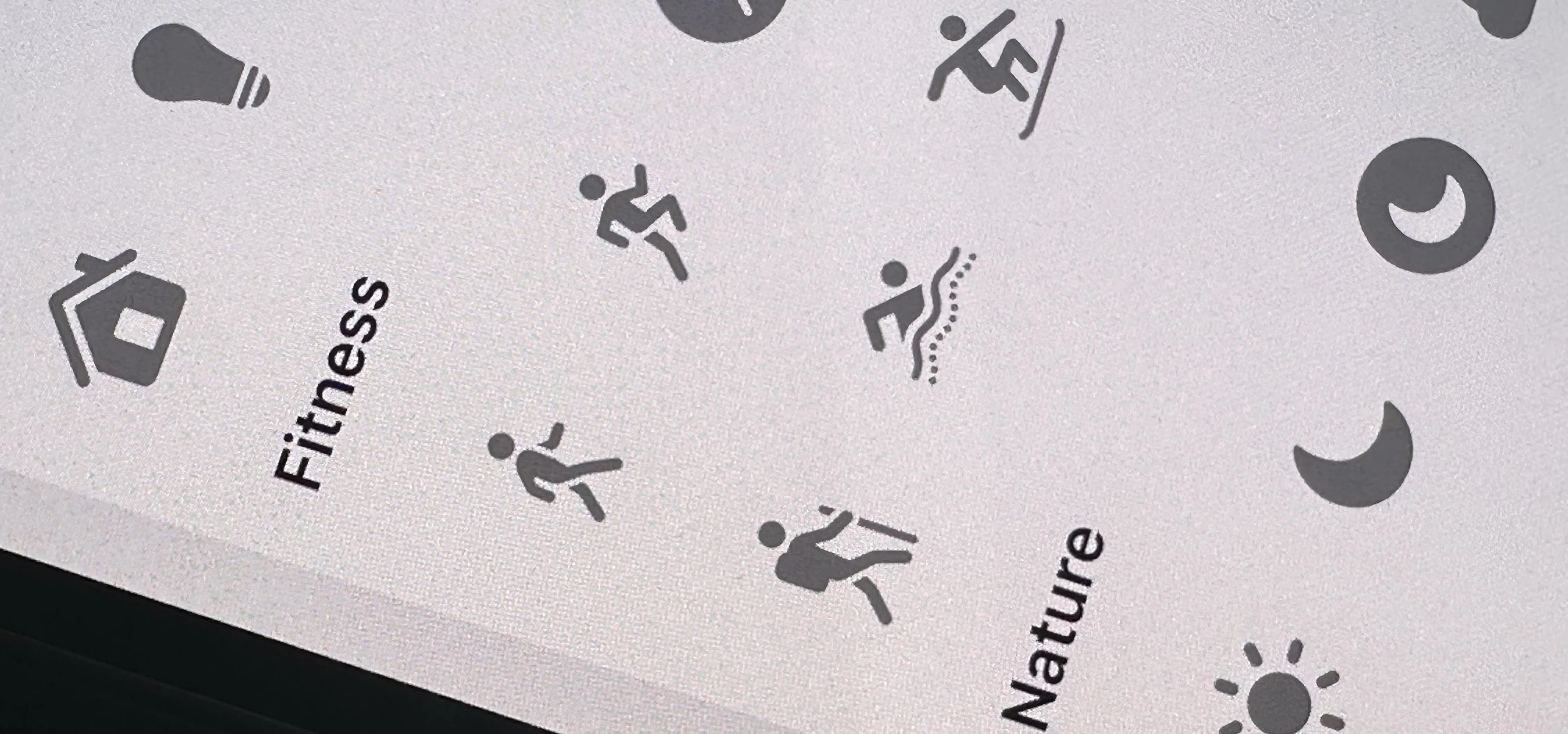 Icons representing fitness and nature activities.