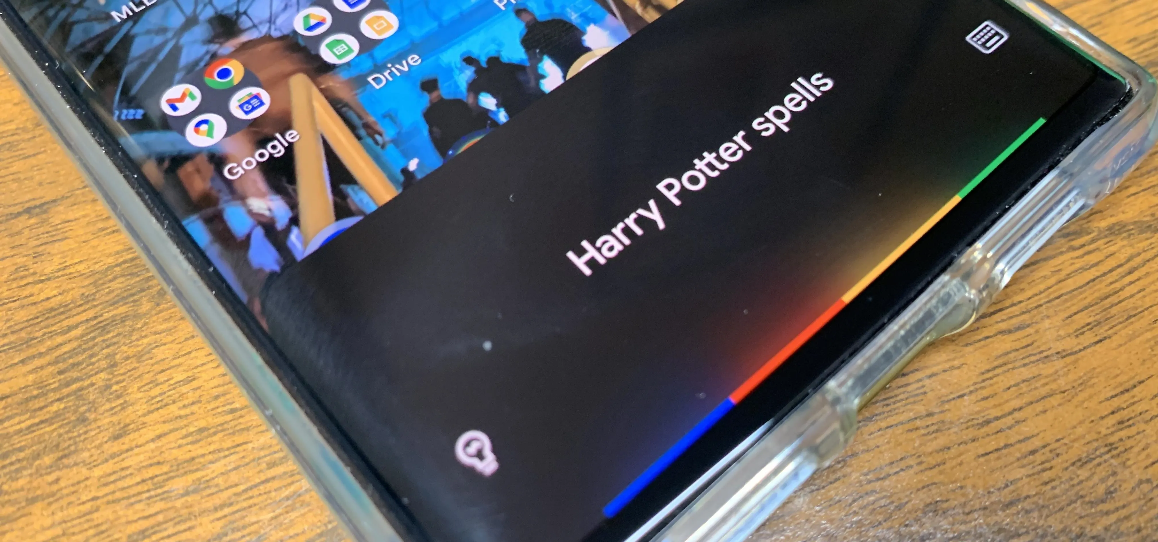 Mobile phone screen displaying "Harry Potter spells."