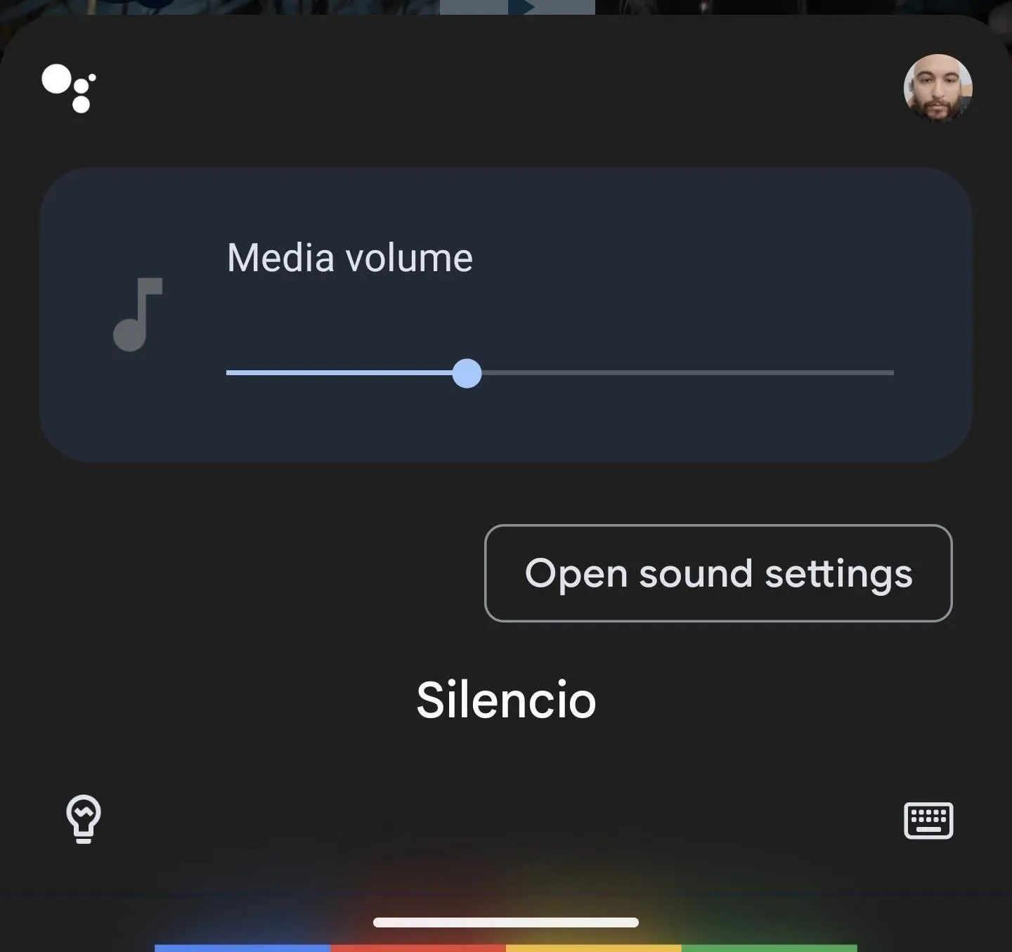 Media volume slider with options for sound settings.