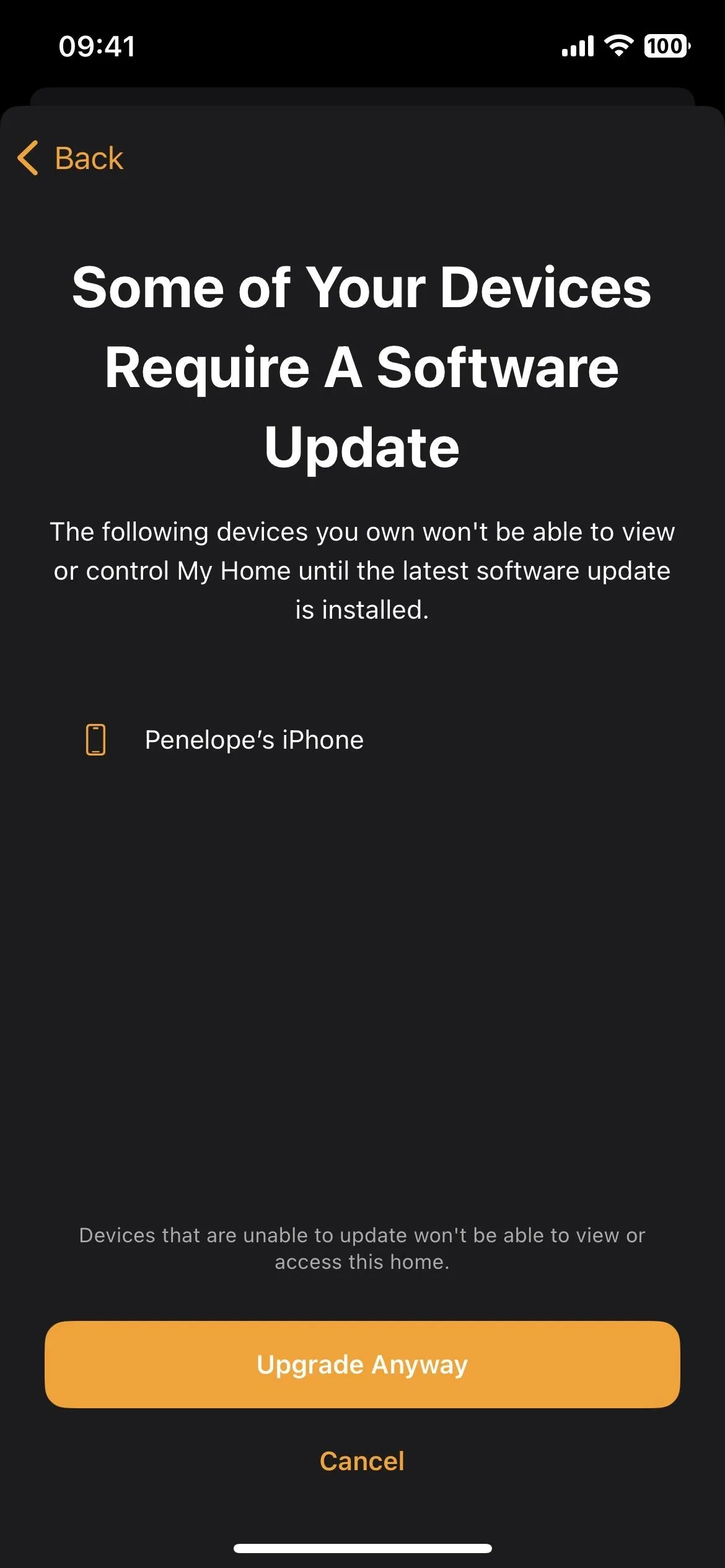 Software update notification for a device.