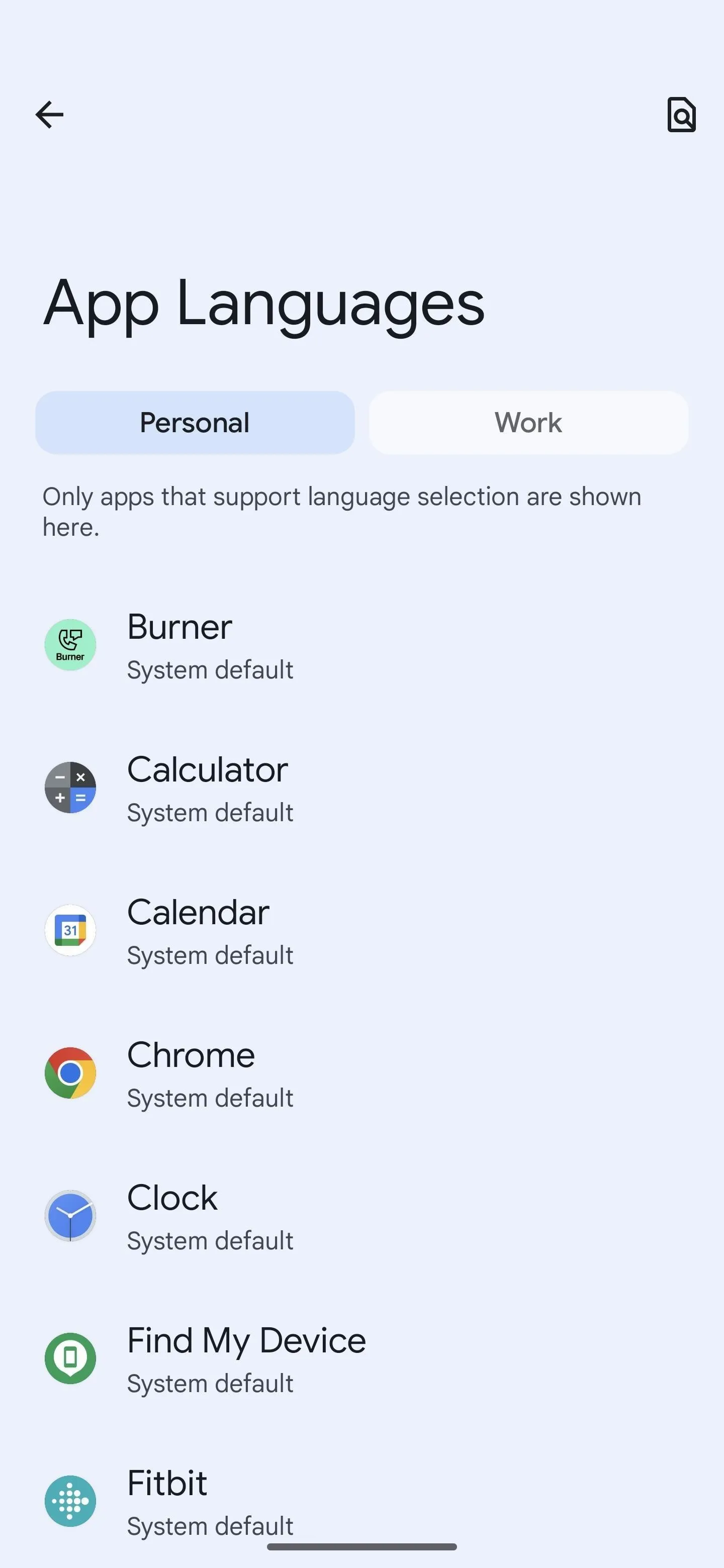 App Languages Settings Menu