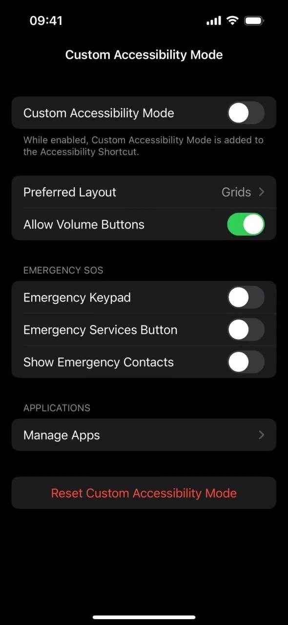 Accessibility settings menu on a mobile device.