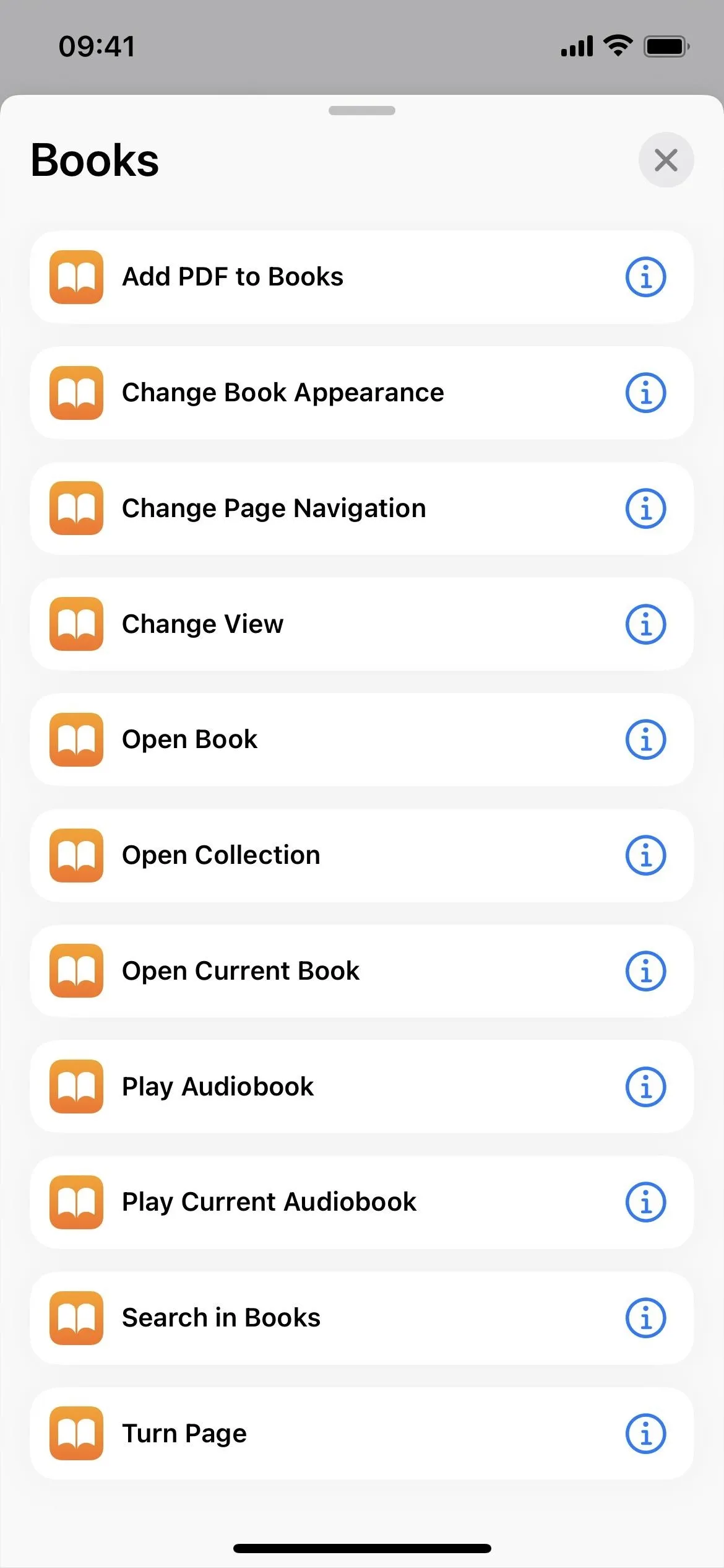 Ebook management menu on a mobile device