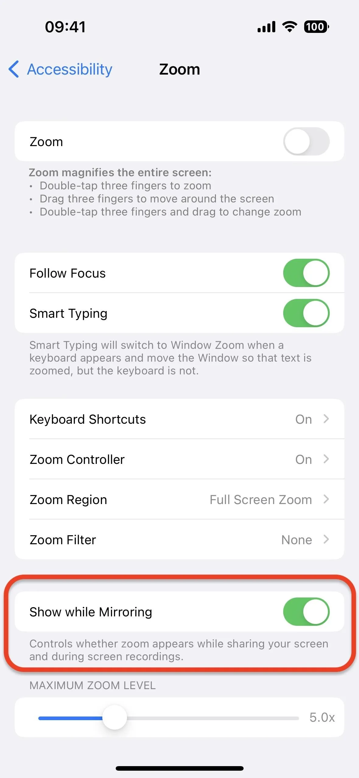 Accessibility settings on a smartphone, highlighting the "Voice Over" feature.