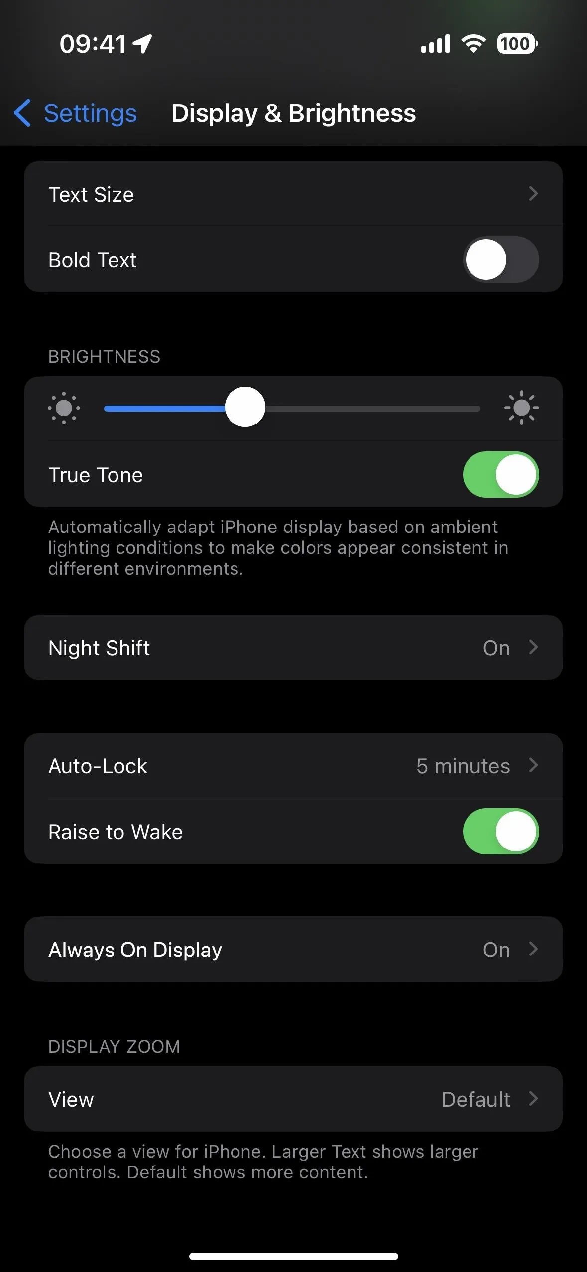 Display and brightness settings on a mobile device.