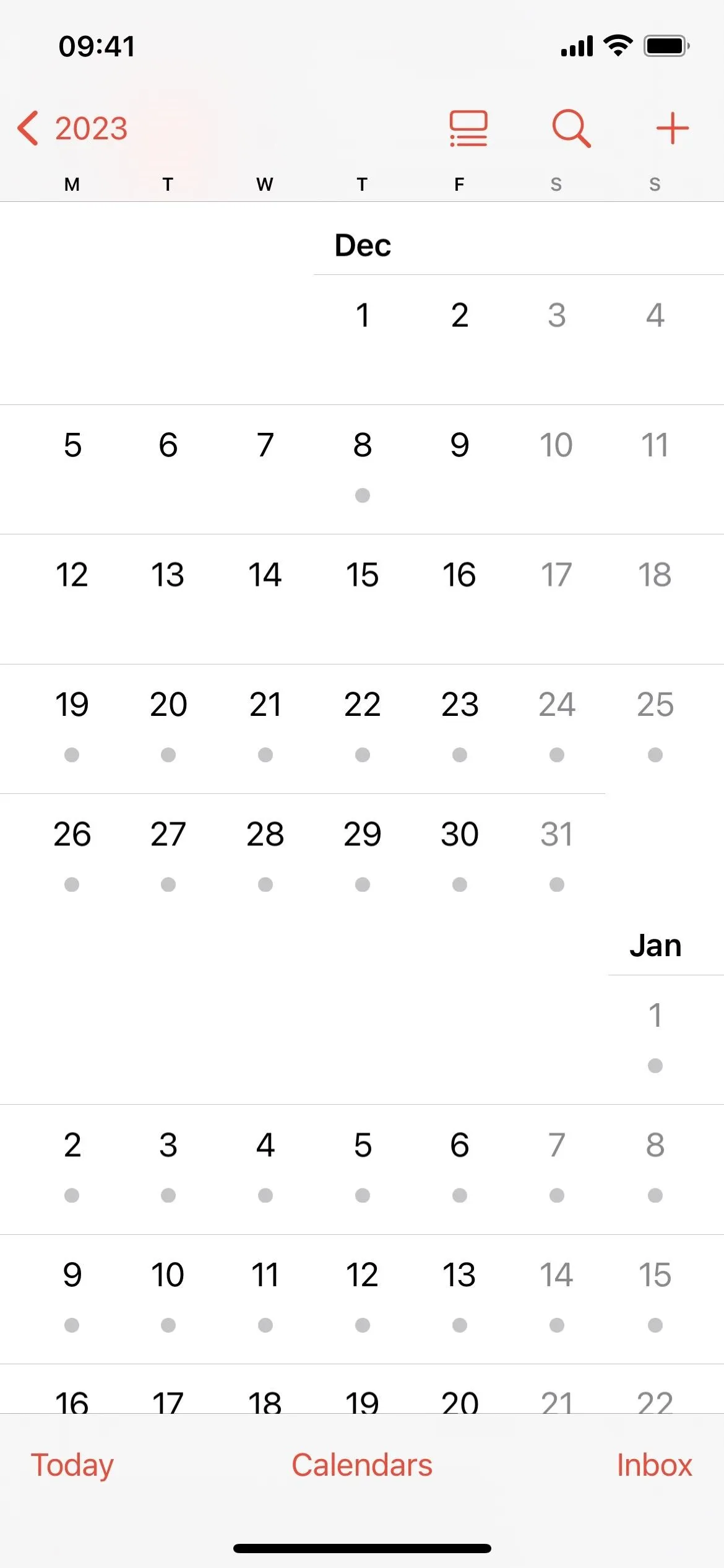 Calendar view for December and January.